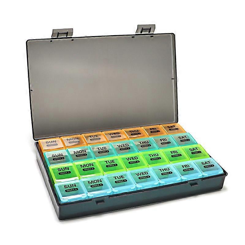 Monthly Pill Organizer (1 Time A Day) – 28-Compartment 4-Week Pill Dispenser Box with Flip Lids