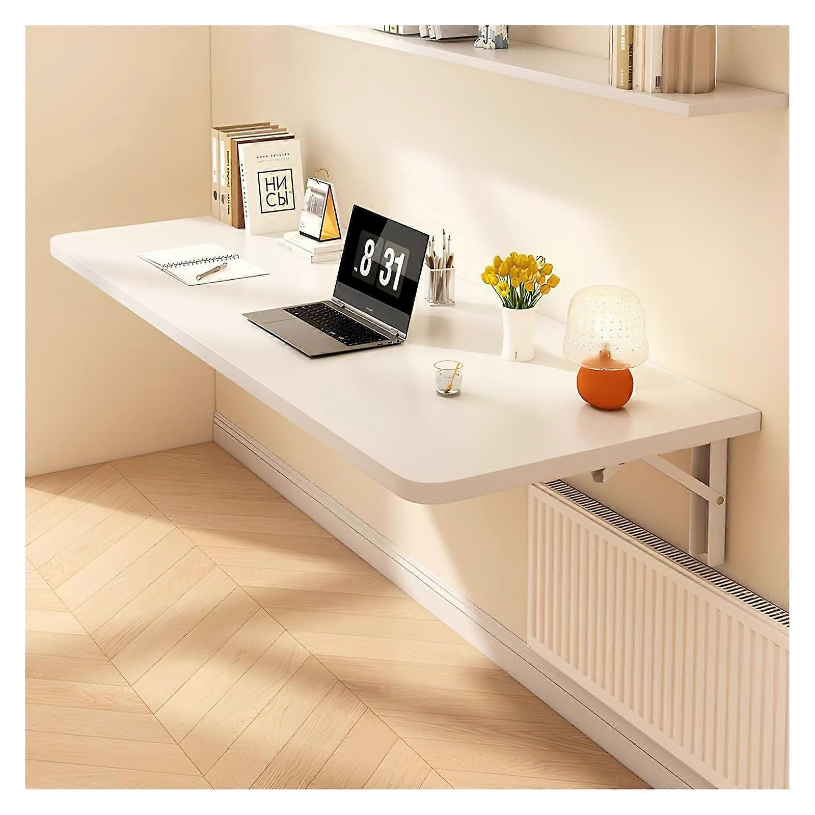 Foldable Wooden WallMounted Desk SpaceSaving Makeup Table Collapsible Floating Table White 120x30cm (47.2x11.8in)
