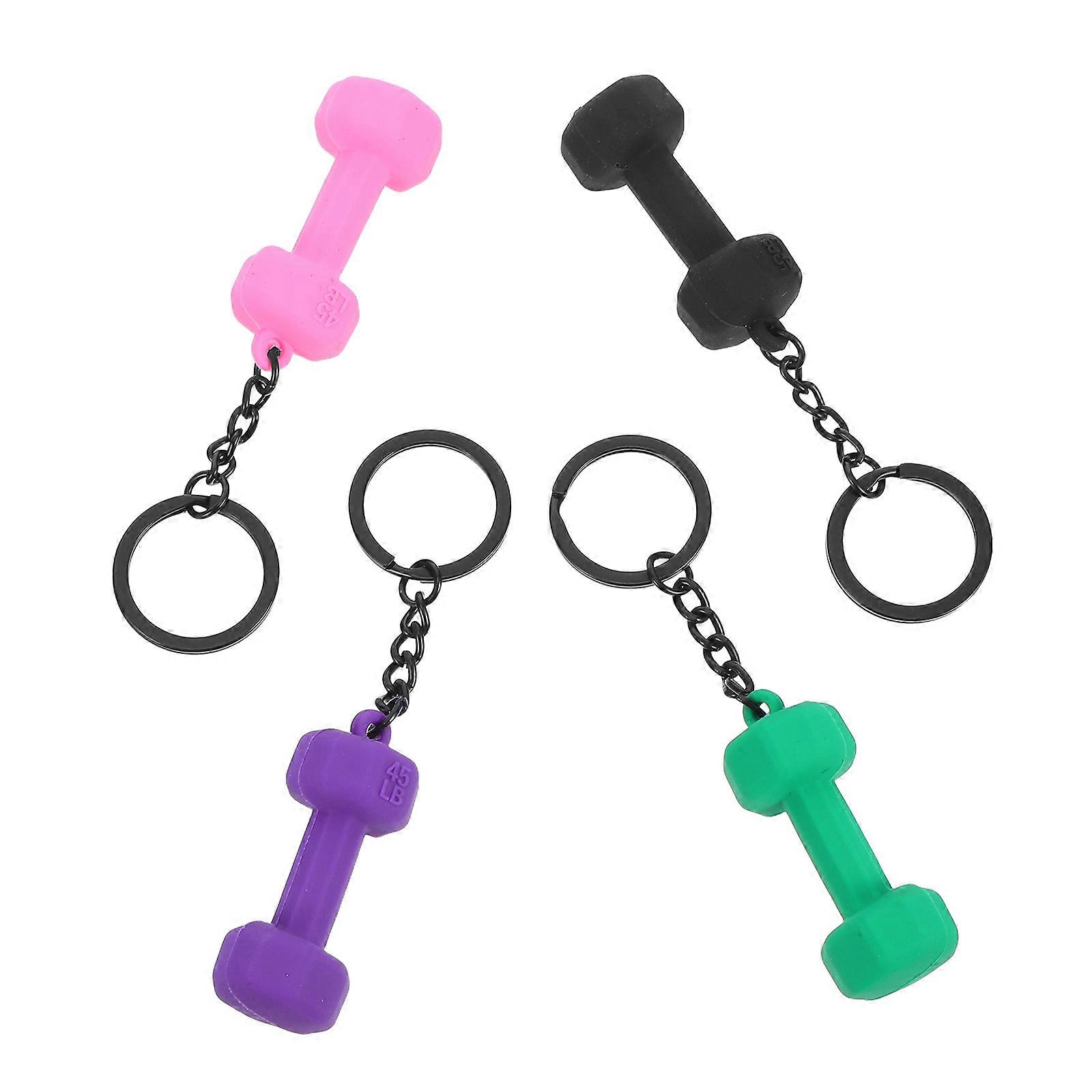 Fitness Barbell Key Chain Detachable Weightlifting Charm with 4Pcs Set