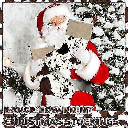 6包圣诞牛印花圣诞袜批量20英寸大毛绒圣诞袜西部黑棕色圣诞袜礼物农舍乡村装饰