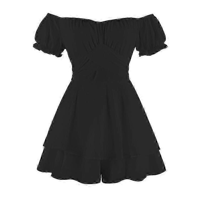 Women's Summer One Shoulder Romper Double Layer Ruffle Hem Jumpsuits