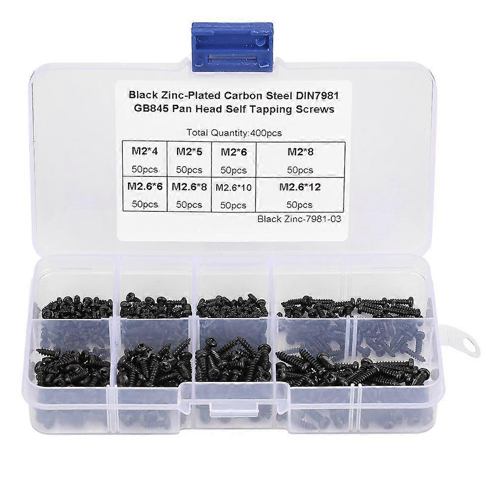 400Pcs Black M2/M2.6 Cross Pan Head Self Tapping Screws Set Assortment Kit