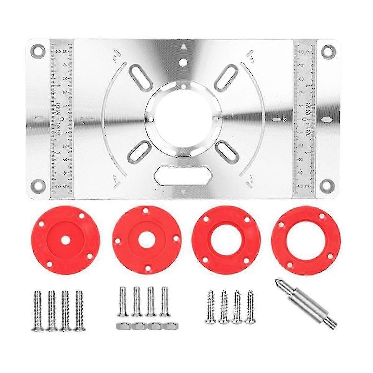 Woodworking Engraving Machine Table Set, Aluminum Alloy Fixed Bracket Edger Flip-chip Board, Silver+Red