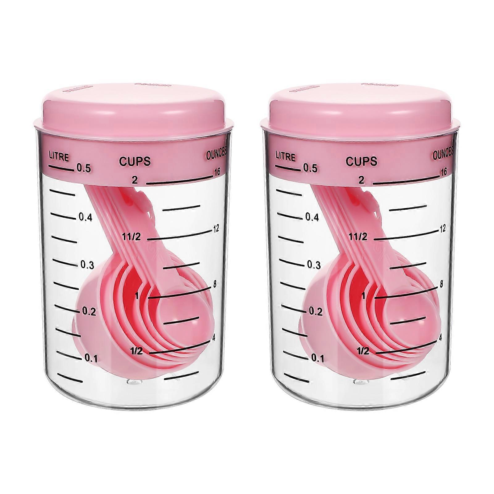 2Sets of Plastic Measuring Cups and Spoons for Cooking Use in Pink