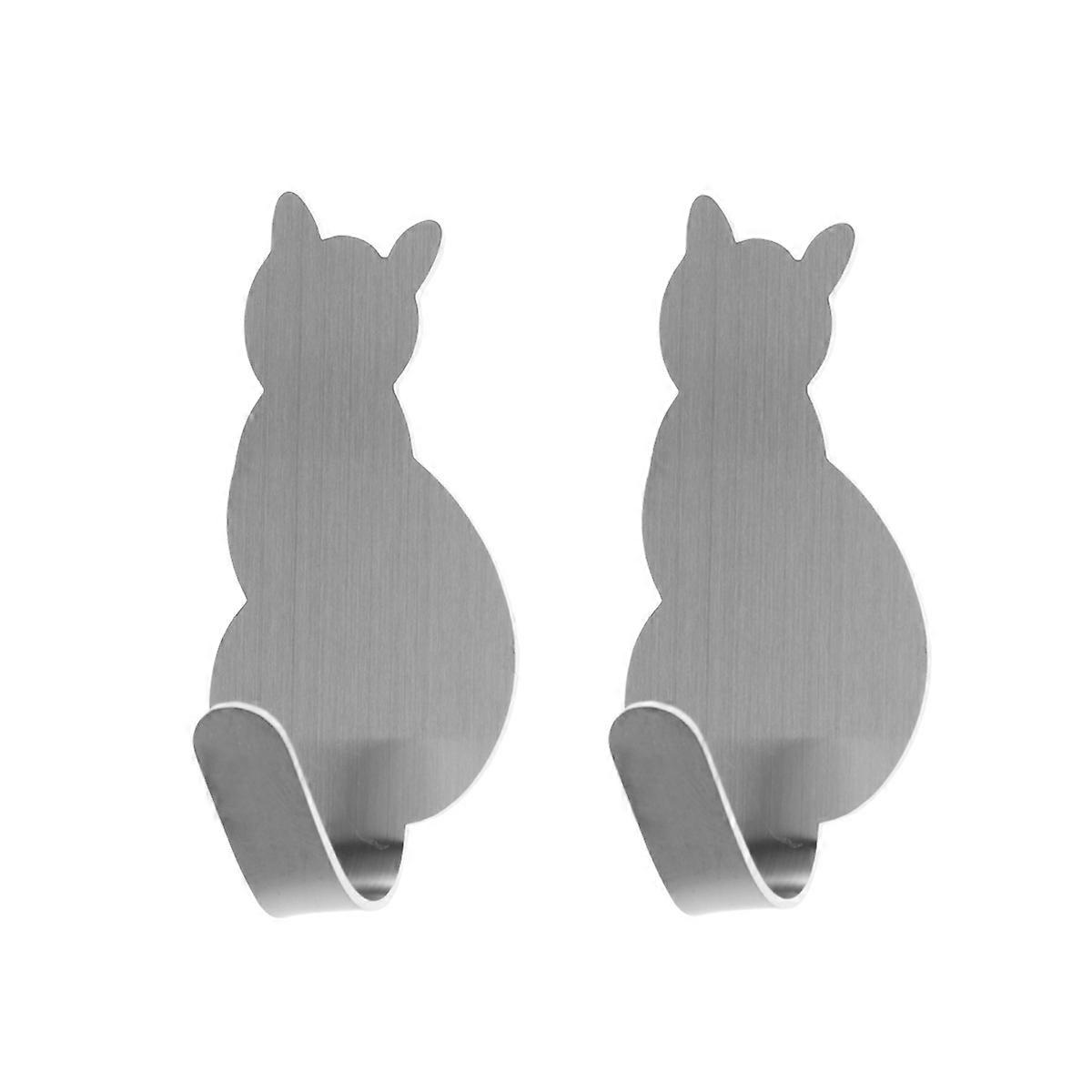 Cat Wall Hooks Adhesive Silver 8Pcs Sticky Hooks Color No Need To Punch For Organizers