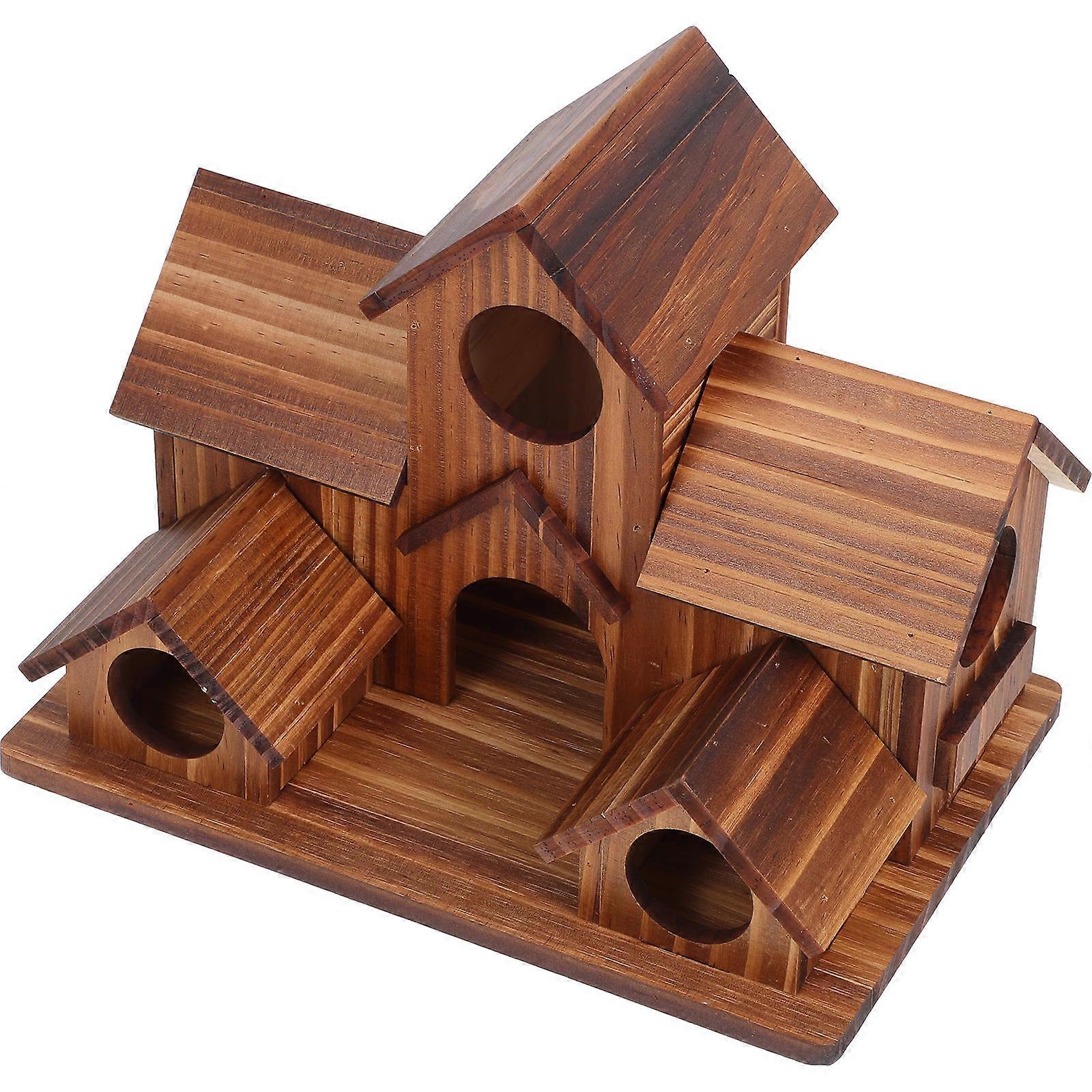 Garden Bird Nesting Box Wooden for Outdoor Use with 3Pcs Coffee Color