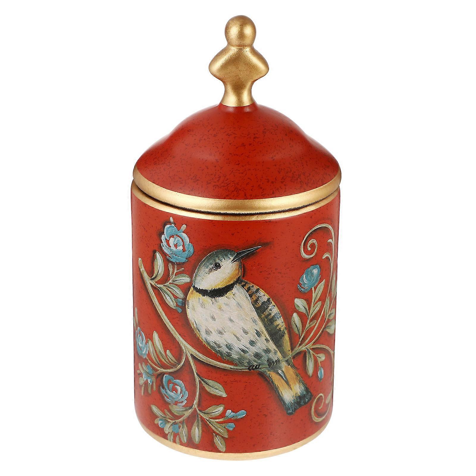 Red Ceramic Canister for Storage Pastoral Style Storage Jar Container