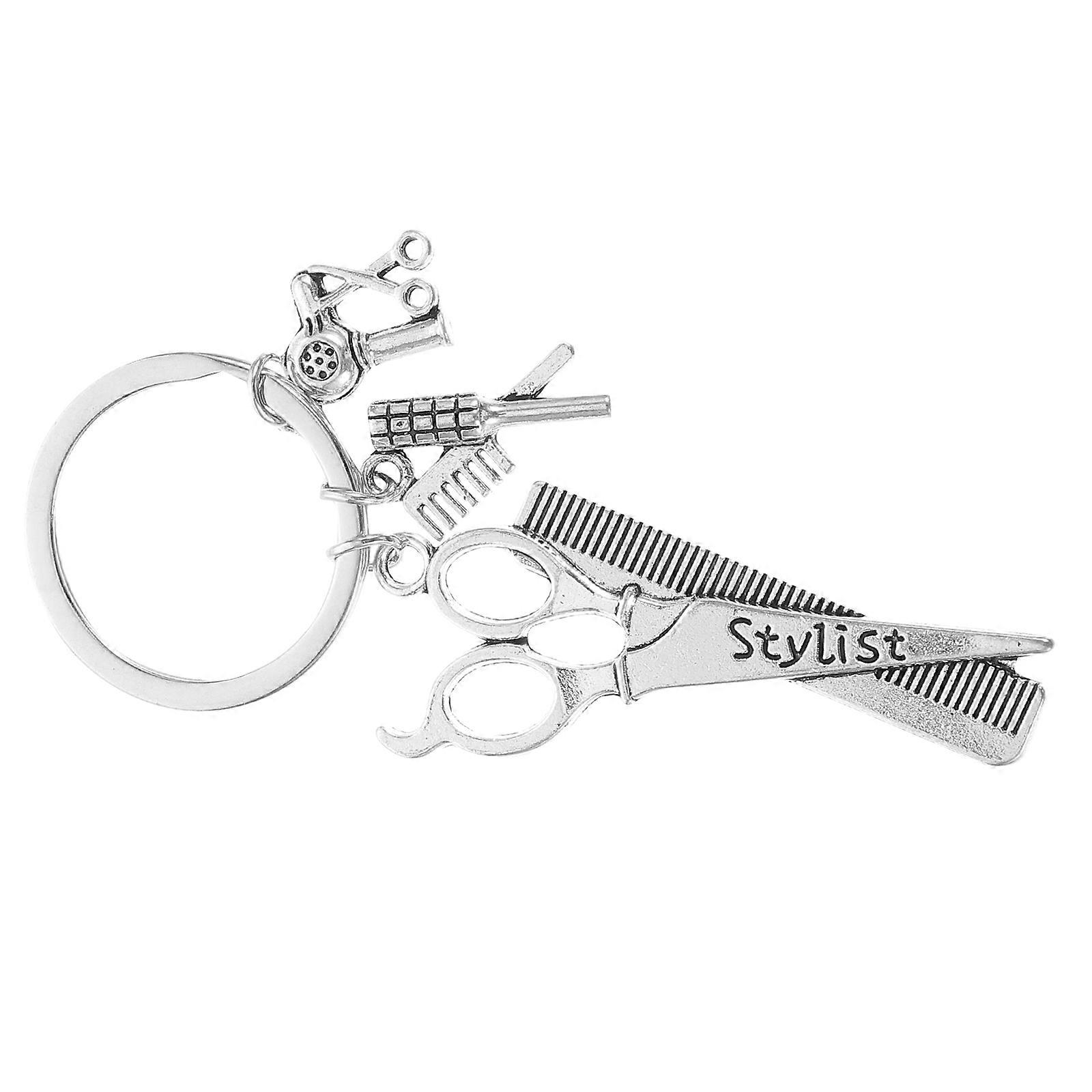 Hairdryer Keychain 4Pcs Set with Scissors and Comb for Hairdressers