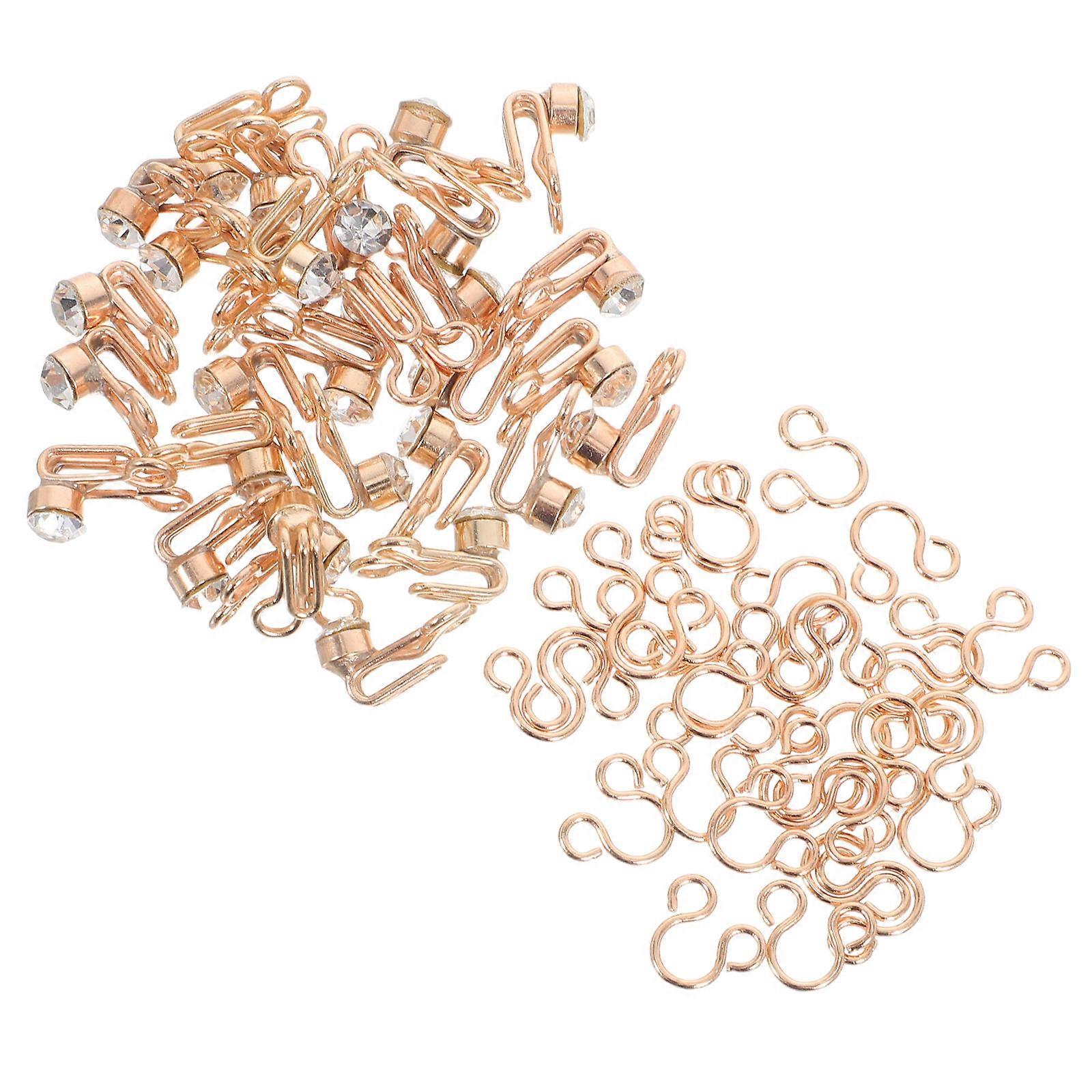 Hook and Eye Sewing Secure Metal Closures with Rhinestones 90Sets for Garments