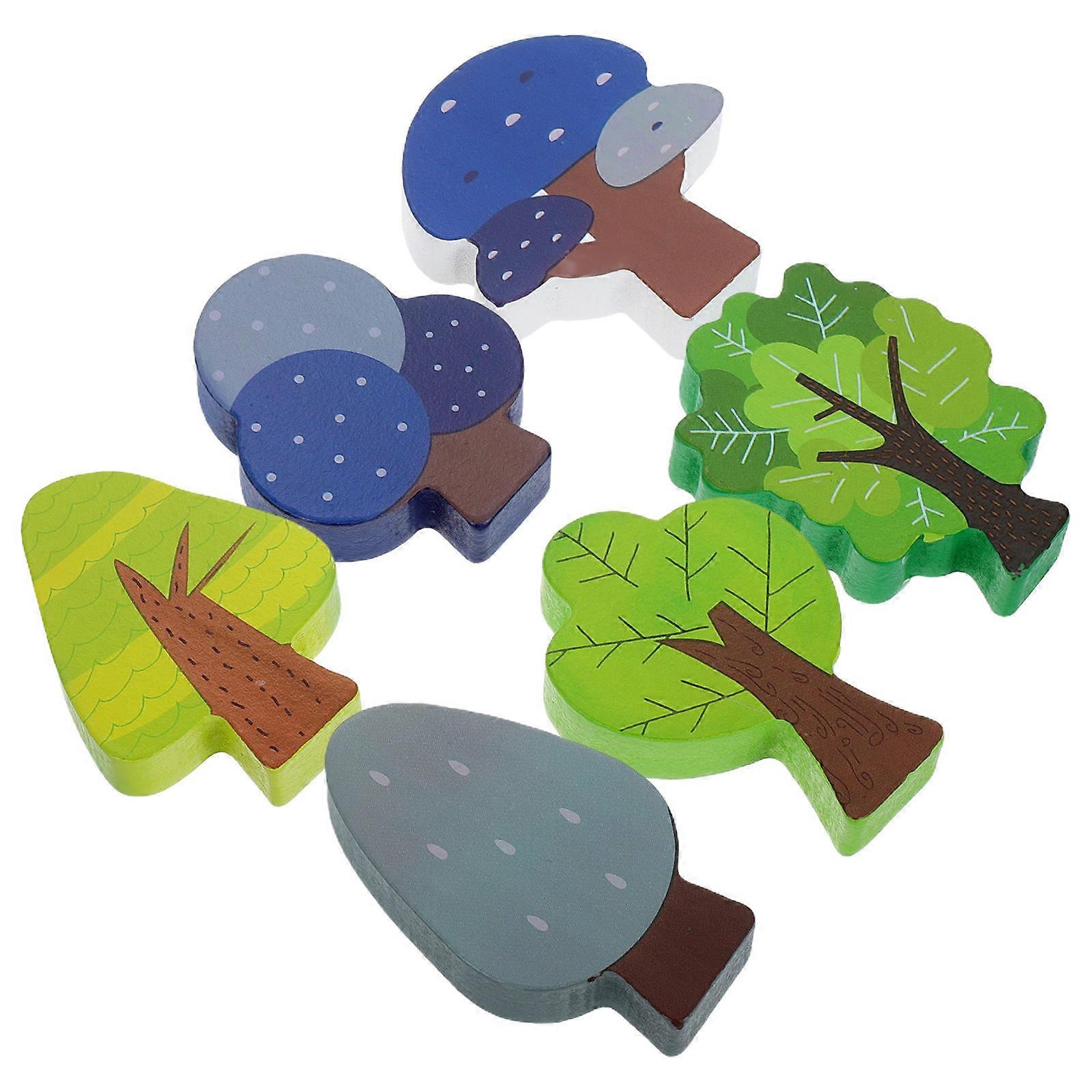 Mini Wooden Tree Toy Set for Train Track Decoration with 6Pcs Trees