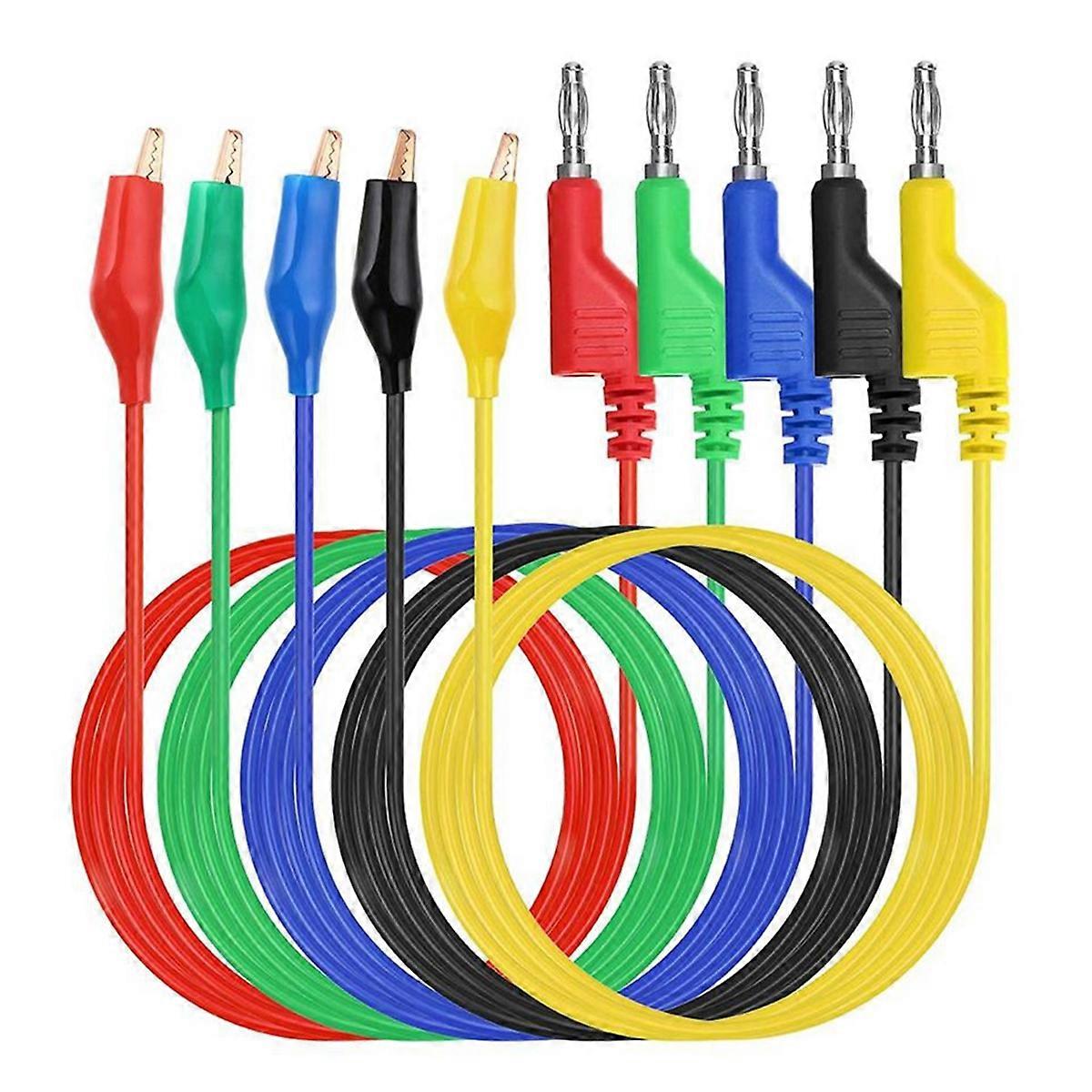 Banana Plug to Alligator Clips Test Leads 5 Color Soft Flexible Electrical Wire Cables for Multimeter Electrical Testing