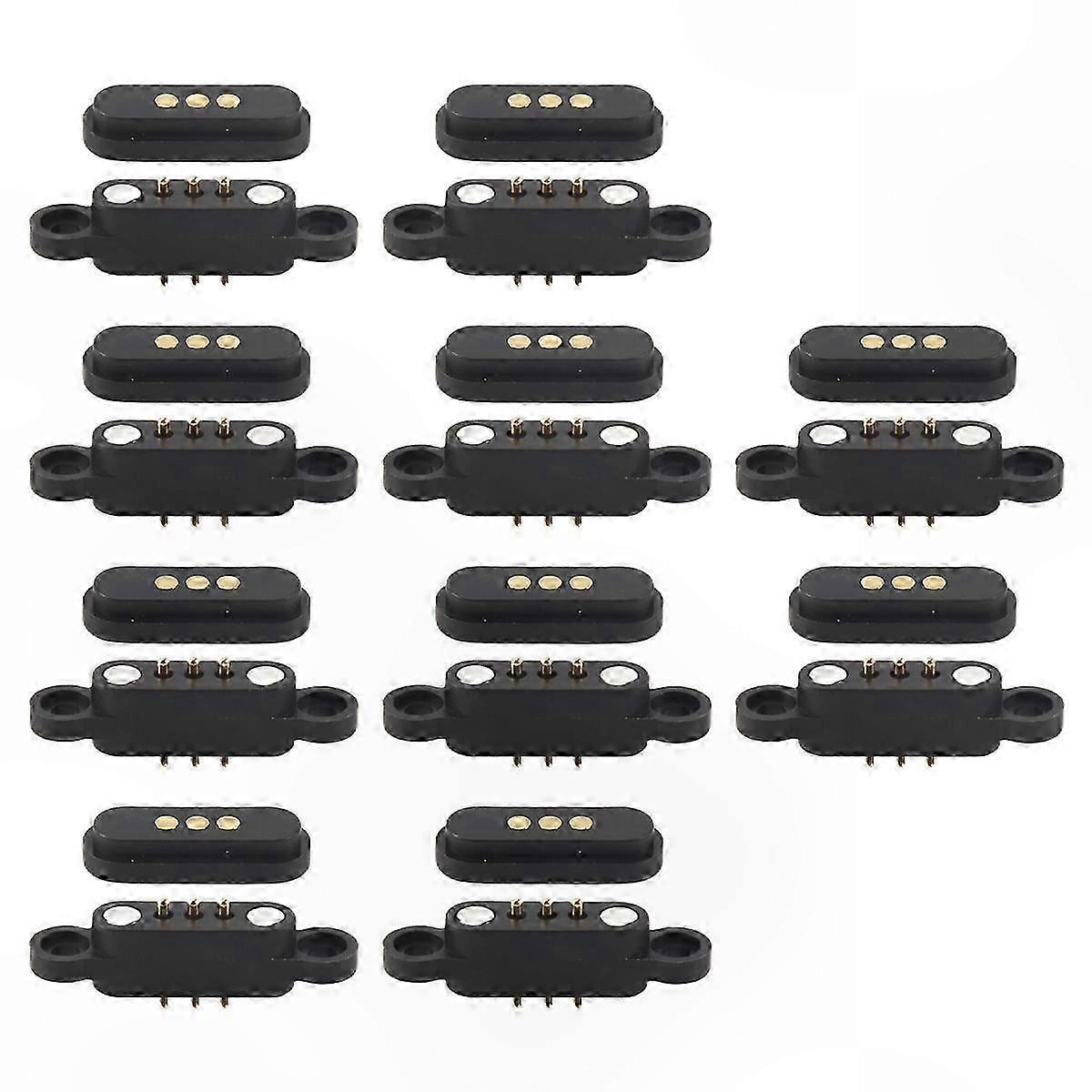 Magnetic Pogo Pin Connector Set, 10 Pairs, Spring Loaded, 3 Positions, 2.3mm Pitch, Through-Hole Design