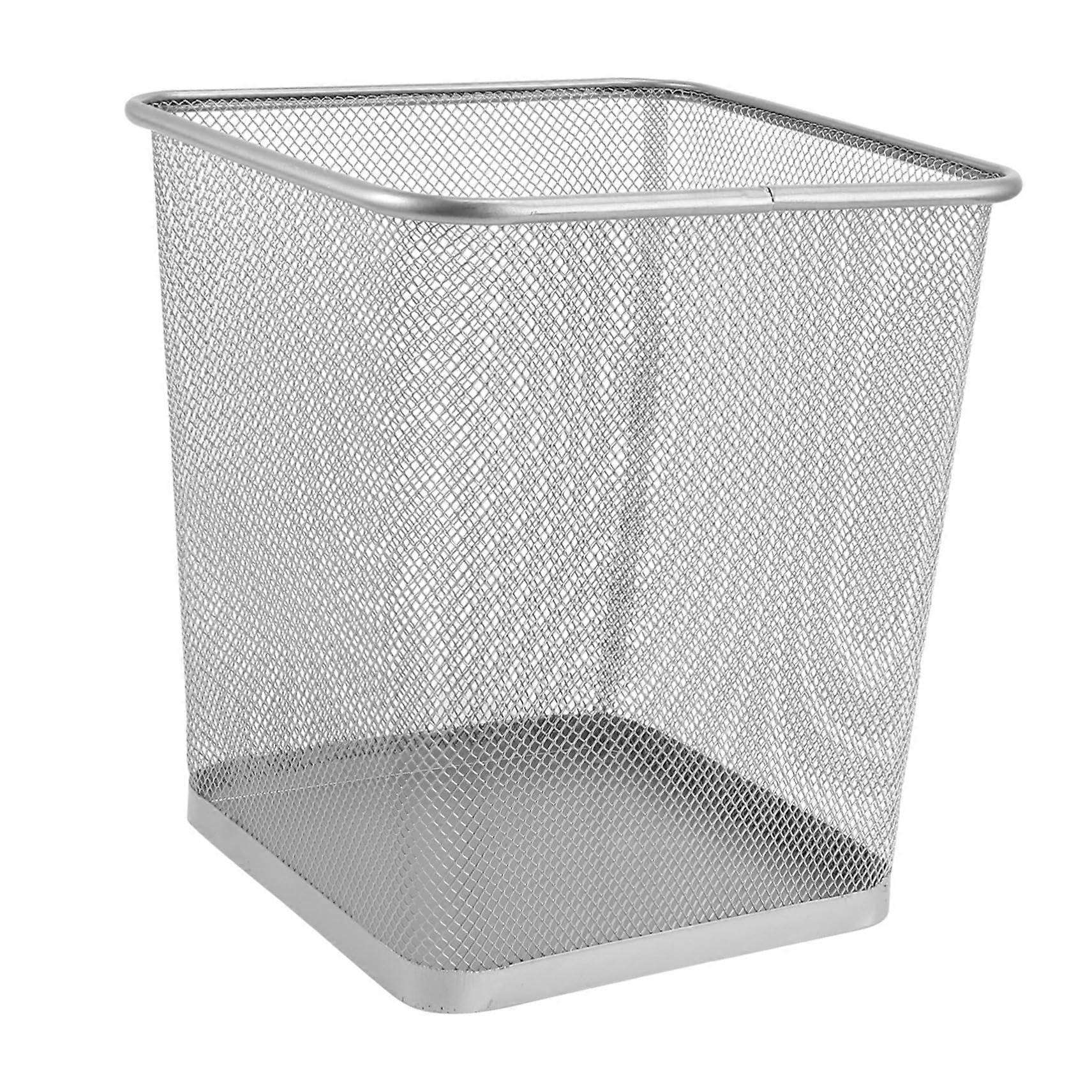 Metal Mesh Trash Can Square Silver RustResistant Wire Waste Basket Lightweight Seamless Surface For Office And Home