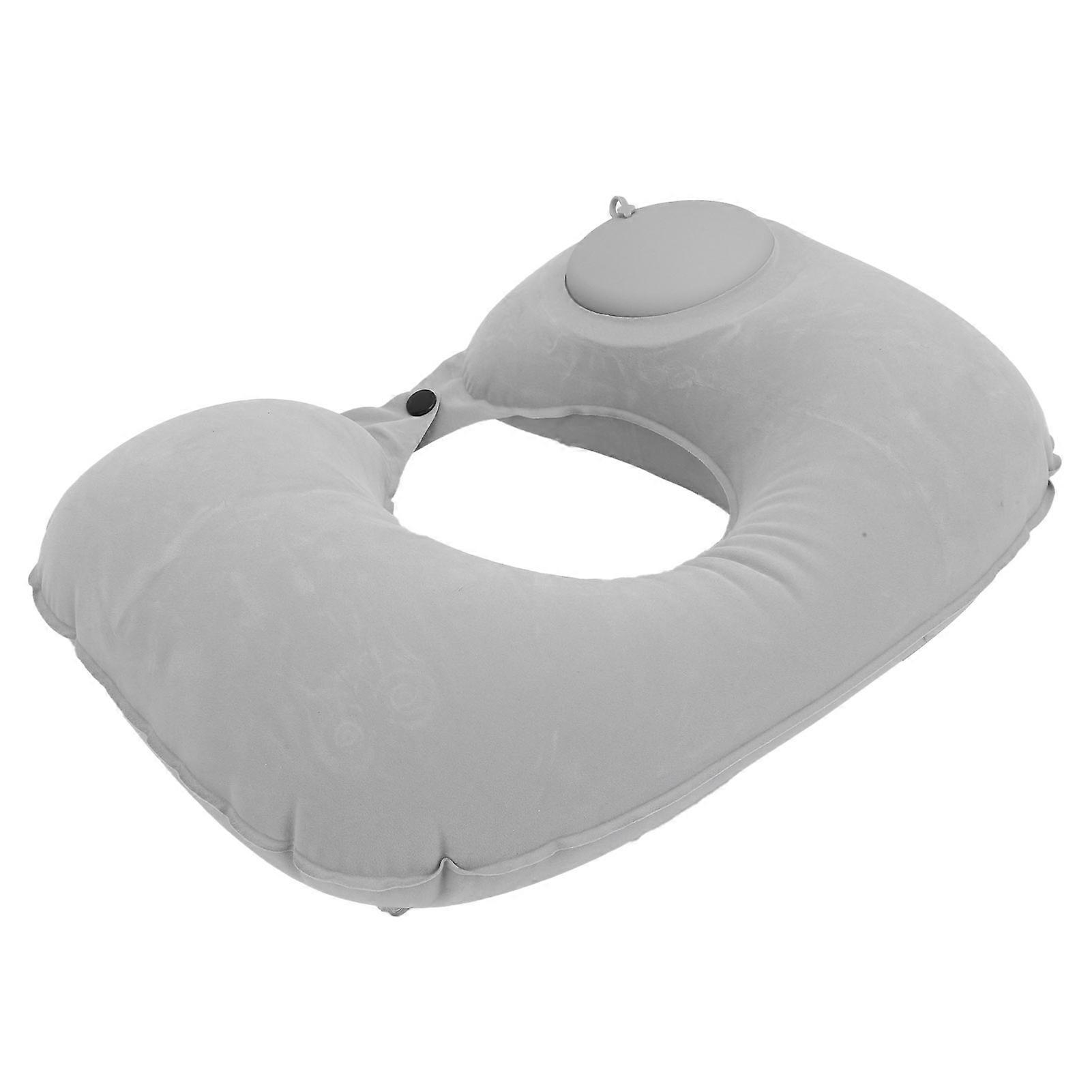 U shape Pillow Press Inflatable Soft Head Rest Cushion Cervical Protection for Car Office Aircraft(Gray )