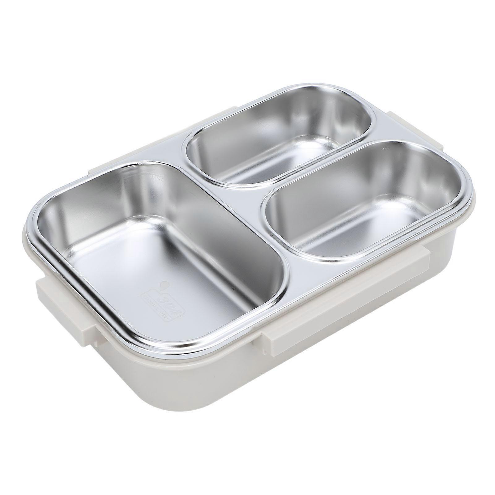 Divided Lunch Box 304 Stainless Steel Leakproof Heatable 3 Compartments Rectangular Food Container 1.2L Capacity Grey 