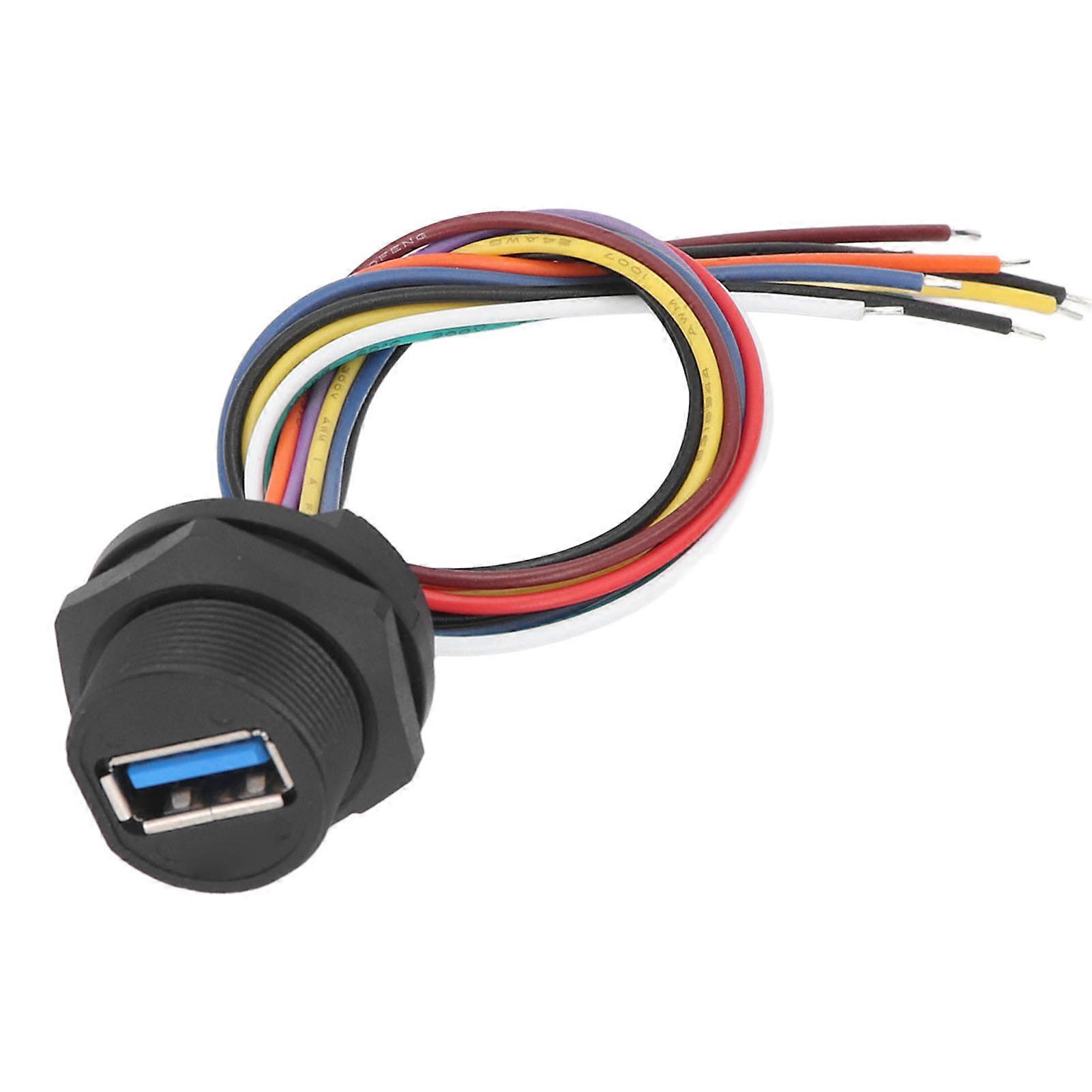 USB3.0 Connector Panel Thread Type 5.0Gbps IP67 Water Resistant USB3.0 Socket with 0.2m Cable 0.5A 