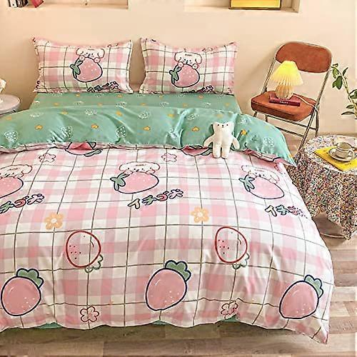 Bedding Set Duvet Cover Flat Sheet Pillow Cases Twin Full Size Multi Color Kids Strawberry Green 70x86