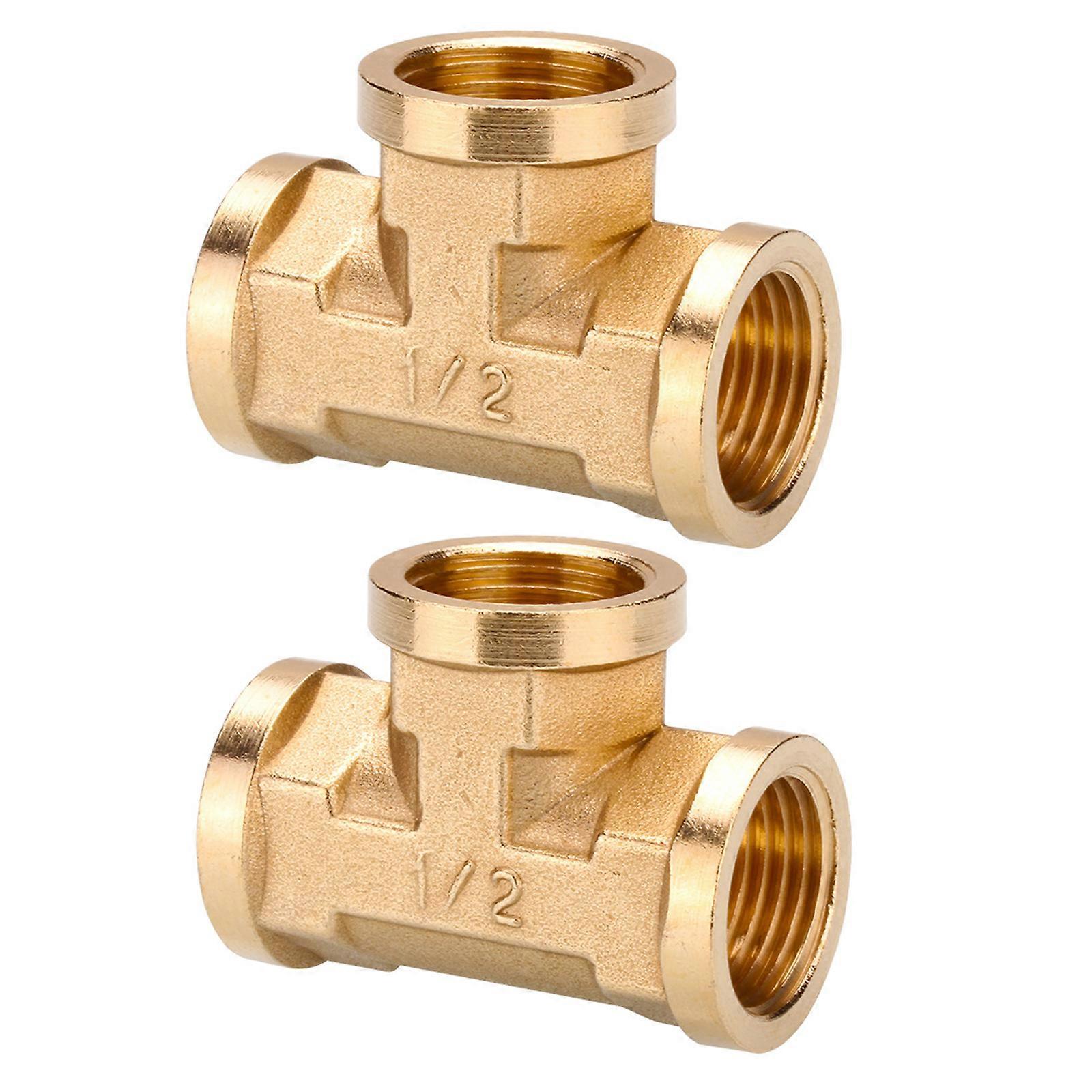 2pcs Industrial Brass Tees Joint Pressure Resistant Pipe Adapter Three Way Connector for Hydraulic Fuels Applications Multicolor