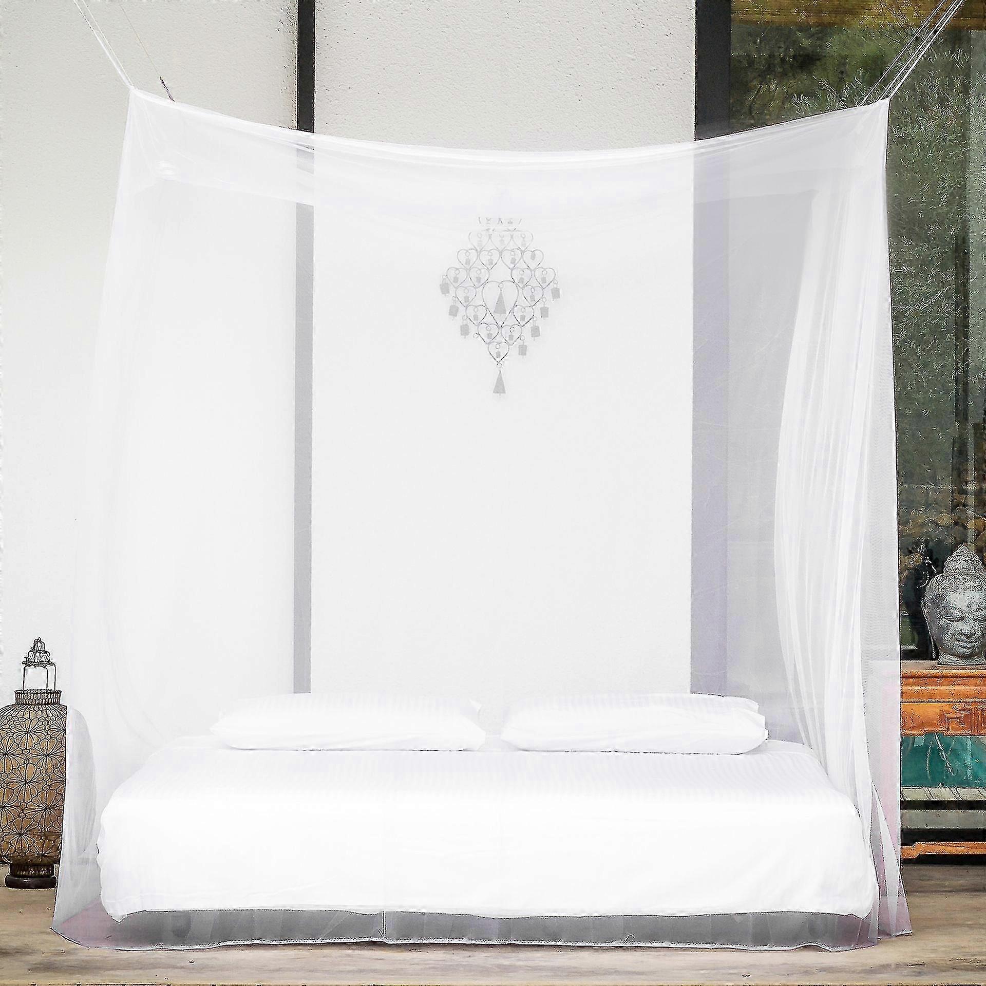 Box Mosquito Net compatible with Single/Double Bed - Quick Setup Insect Canopy with Premium Mesh, White