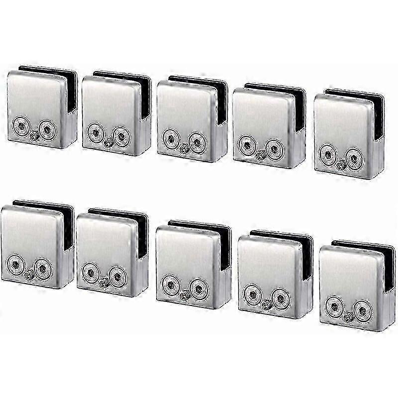 Lot de 10 pinces à verre en acier inoxydable pour fenêtres et balustrades en verre de 6 à 10 mm - Support plat réglable avec main courante polie