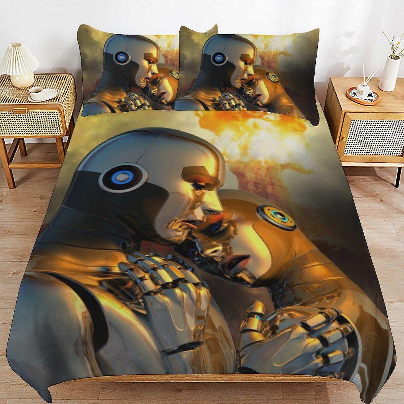 d120 War of the Robots Light Zipper System Durable Surface Breathable Fabric Sleep Fit Duvet Cover Sets Everyday b120