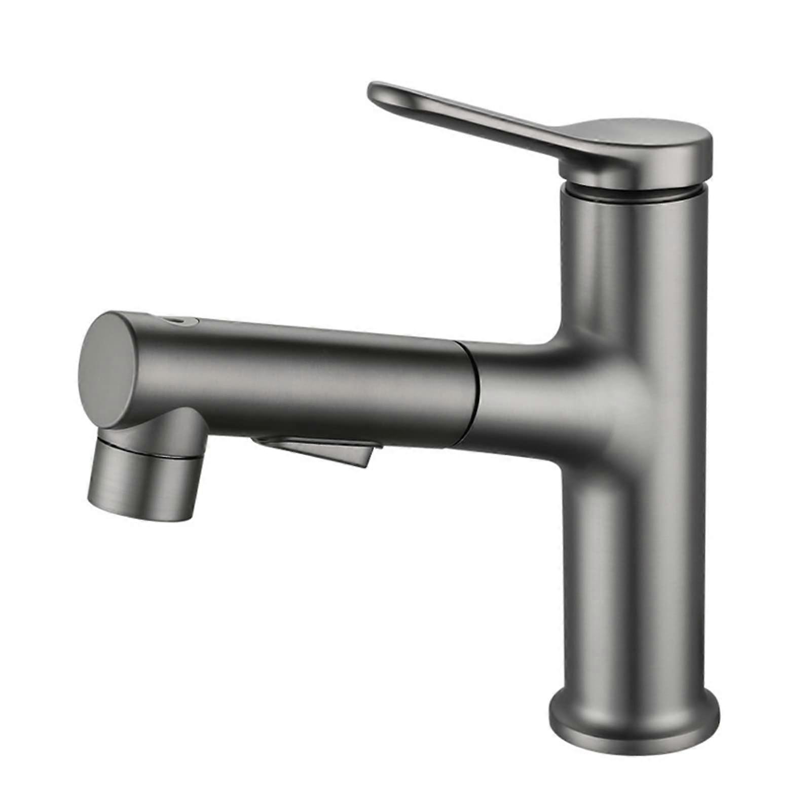 PullOut Washbasin Faucet Hot And Cold Water, Telescopic, MultiFunction, Grey Bathroom Sink Faucet