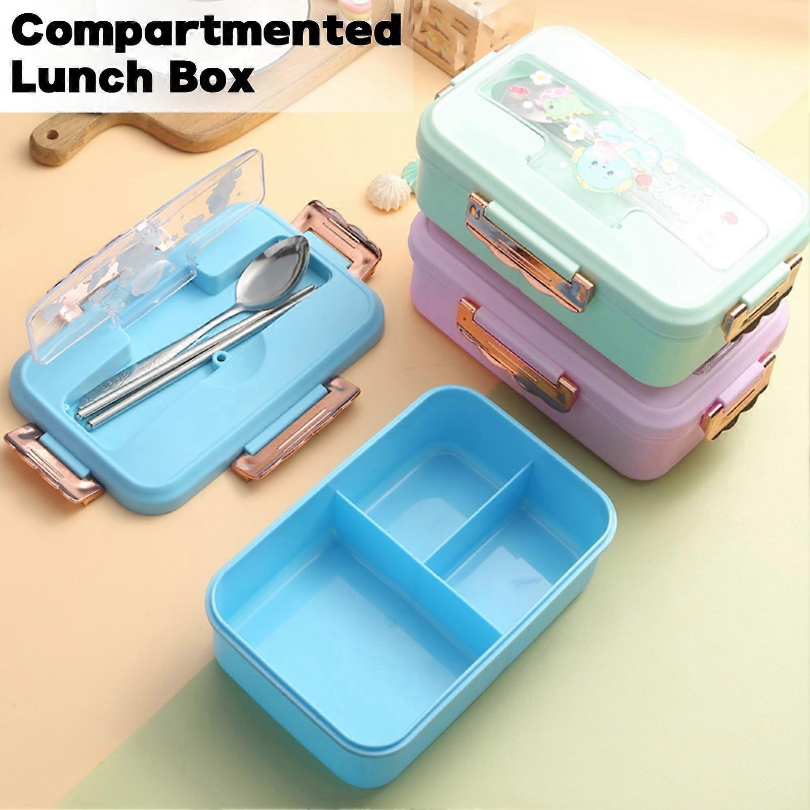 Hariumiu Compartmented Lunch Box Food Grade Heat-resistant with Chopsticks And Spoon Good Seal No Odor Cartoon Pattern School Commute Bento Box