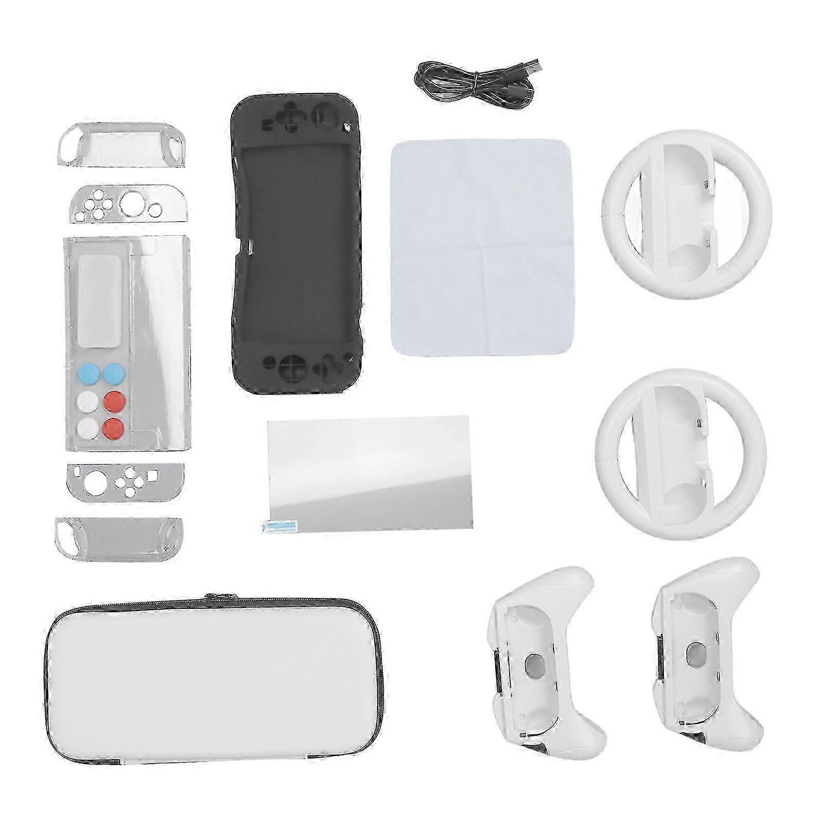 Game Accessories Kit 16 in 1 Controller Bracket Screen Protector Thumb Grip Cover with Carrying Case for OLED