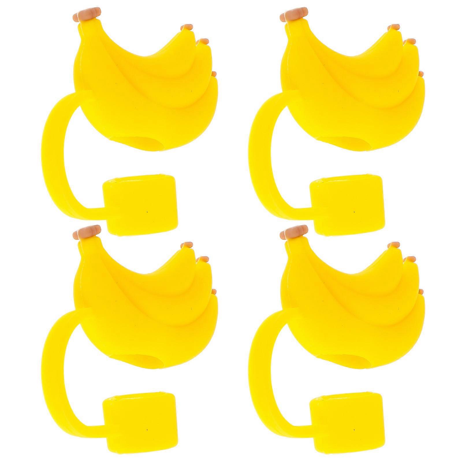 Silicone Straw Covers Caps Banana Design for Party 4Pcs Reusable