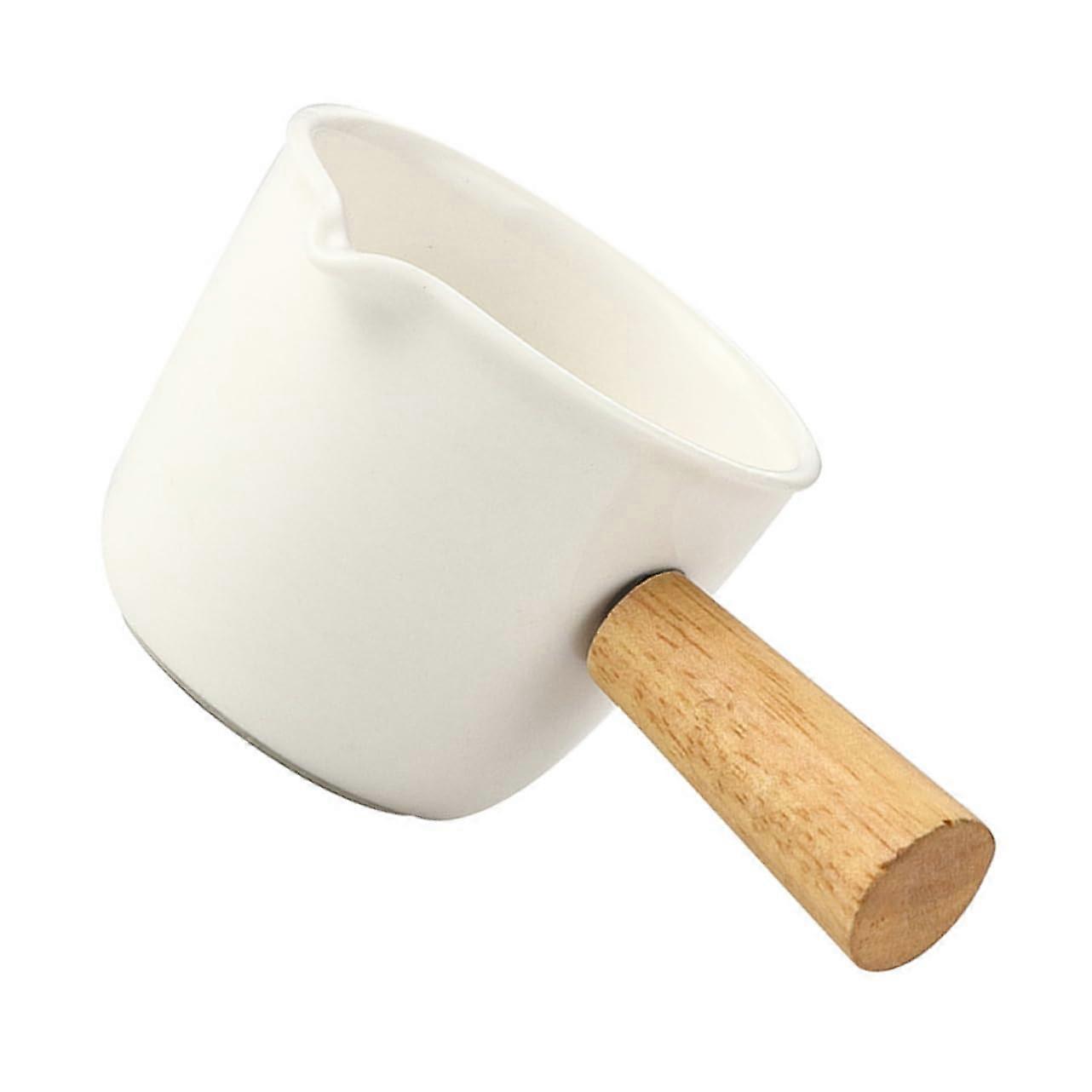 Ceramic Milk Frothing Pitcher with Wooden Handle for Espresso Coffee and Cream Serving