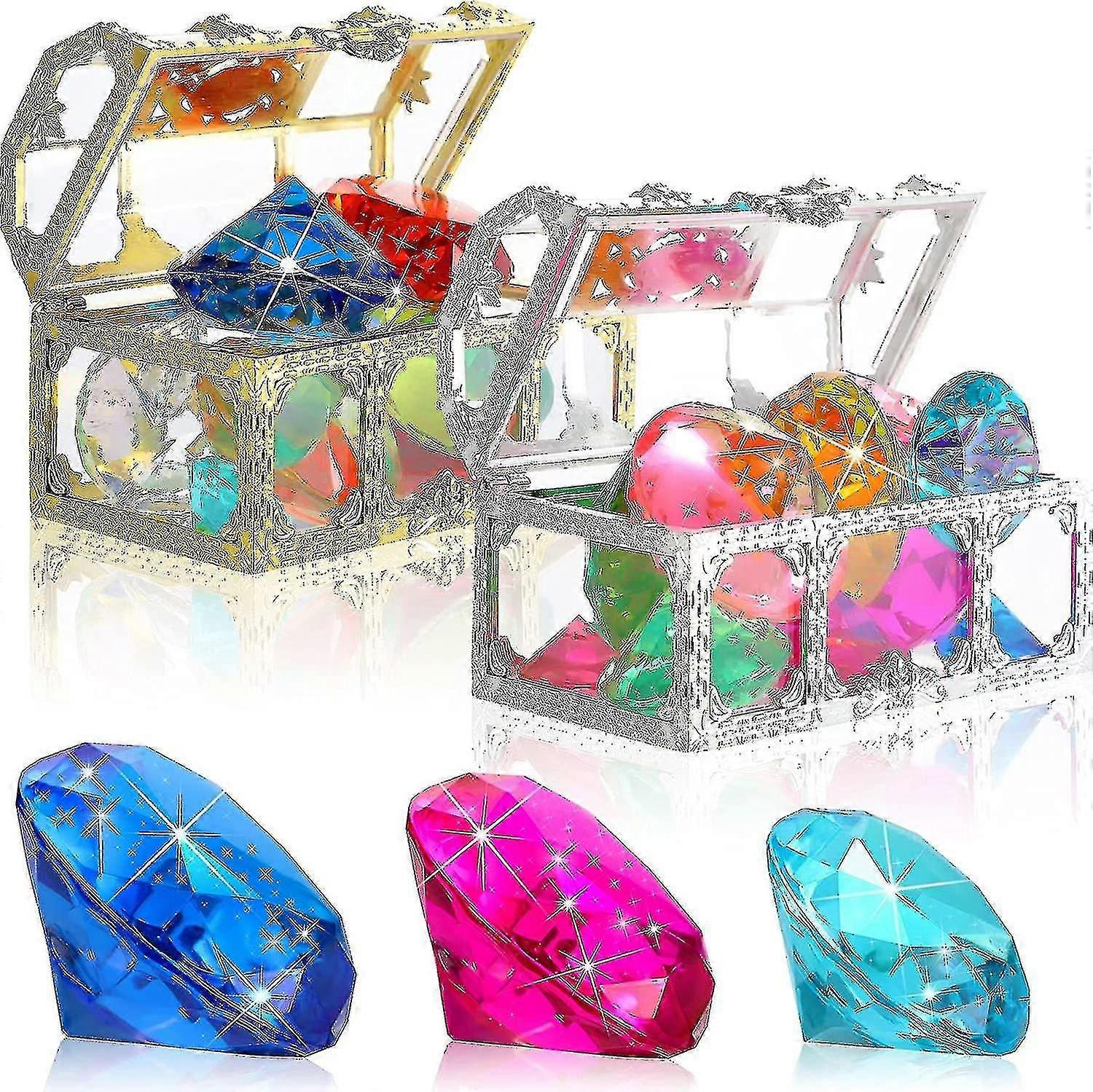 24 قطعة الغوص جوهرة بركة اللعب الملونة الصيف السباحة جوهرة الغوص اللعب مع 2 صناديق القراصنة الكنز الصيف تحت الماء السباحة لعبة مجموعة للأحزاب Bi