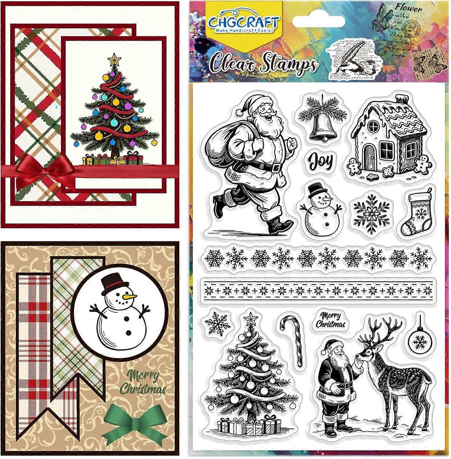 Santa Claus Print Pattern Clear Stamps Christmas Tree Transparent Embossing Silicone Stamp Seal for DIY Scrapbooking and Card Making Paper Craft Decor