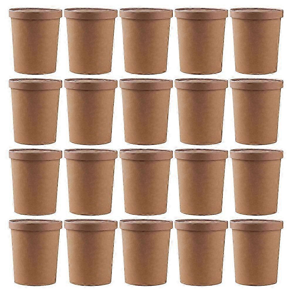 25 Sets Soup Bowl Lid One- Time Fast- Food Boxes Disposable Soup Bowls Paper Soup Storage Lids Ice Cream Cups