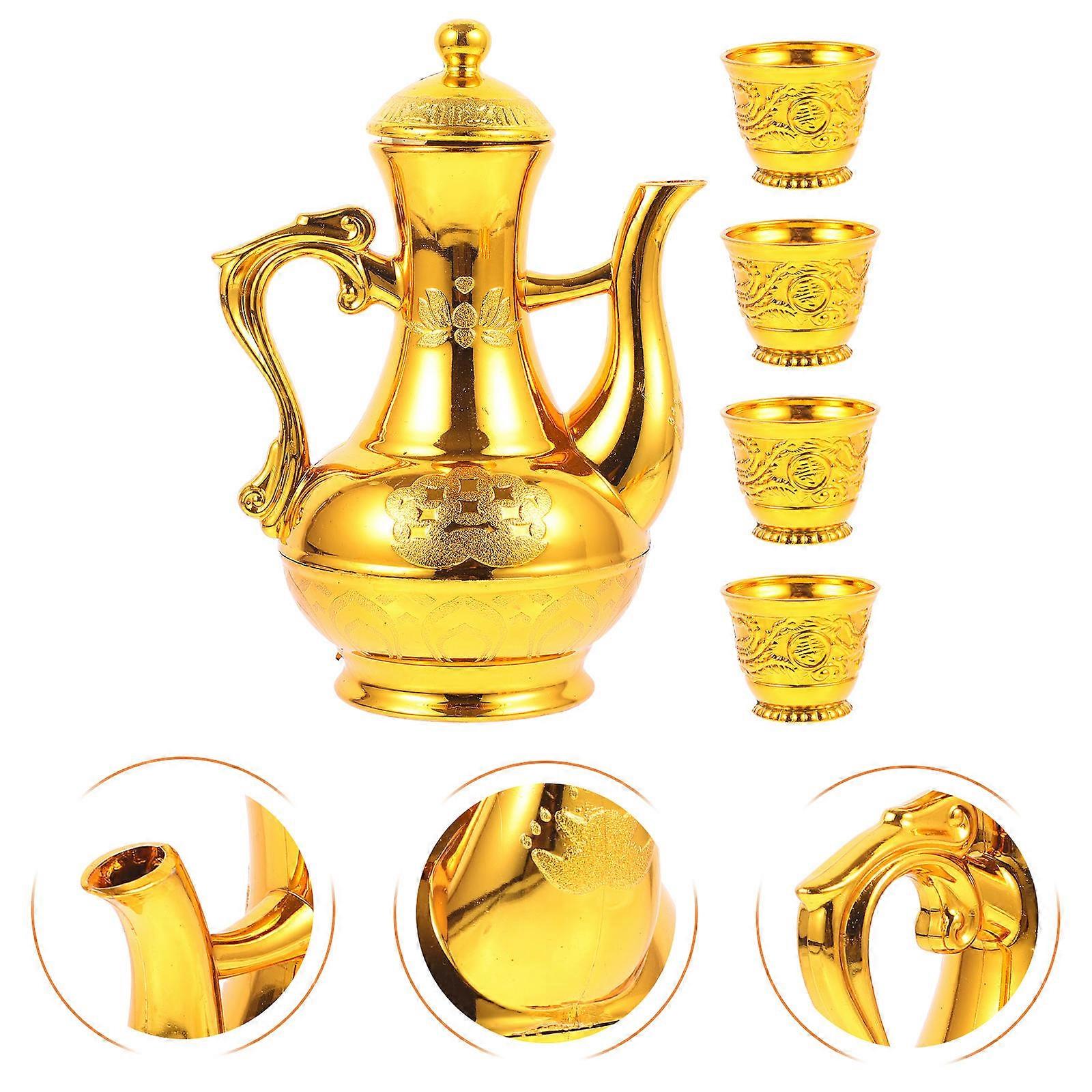 Offering Cup Set Golden Plastic Offering Wine Kettle and Cup 1Set
