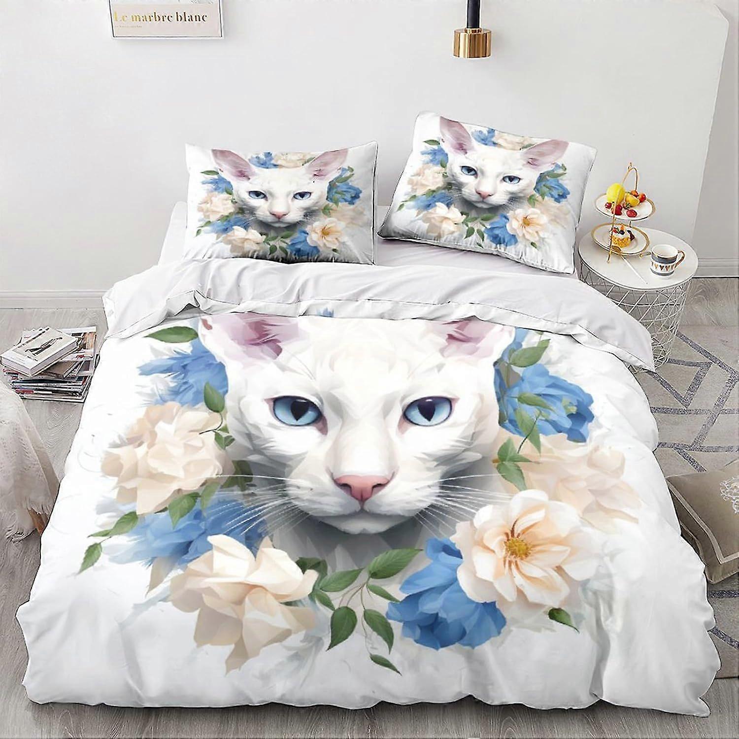 LikeEj Cat Duvet Capa Animal Print Design Roupa de Cama Set Microfibra Macia com Fechamento com Zíper Bonito Kitty Colcha Capa Fraschas Rei