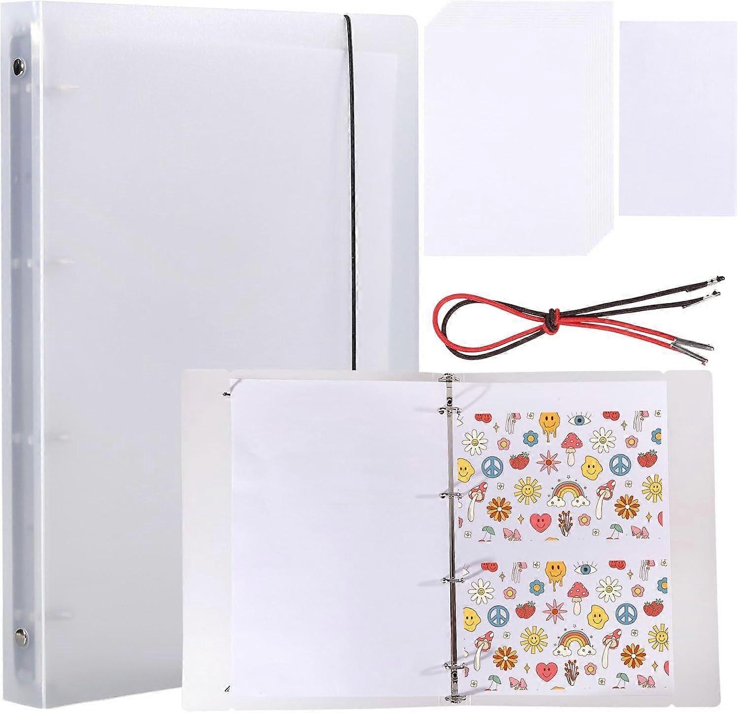 40 Sheets Blank Release Paper Binder Notebook Paper Refills for Collecting Sticker Reusable Cover Sets with 2 Pcs Ropes for 6 Ring Sticker Organizer B