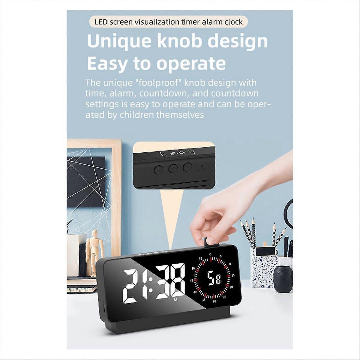 Digital Alarm Clock with time-meter Bedside Desk Clock Black
