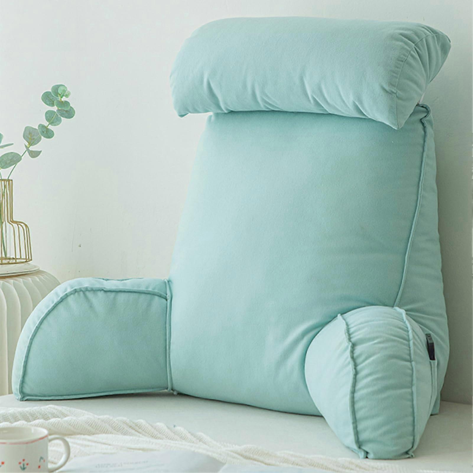 Memory Foam Reading Pillow with Ergonomic Back Support, Detachable Neck Roll and Side Pockets