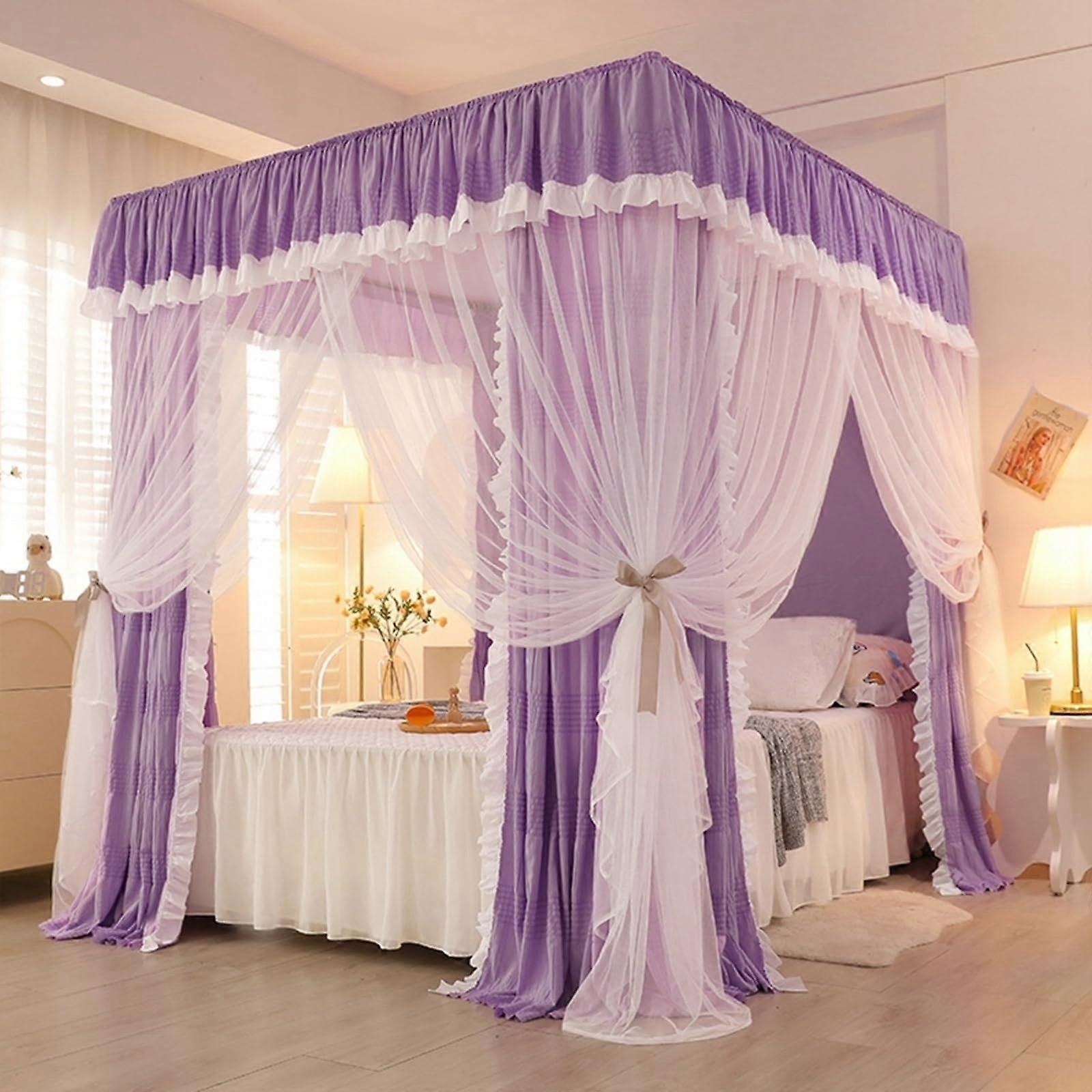 Mosquito Net Bed Canopy with Dustproof Cover, Double Layer Ruffle Princess Lace for King Twin Beds