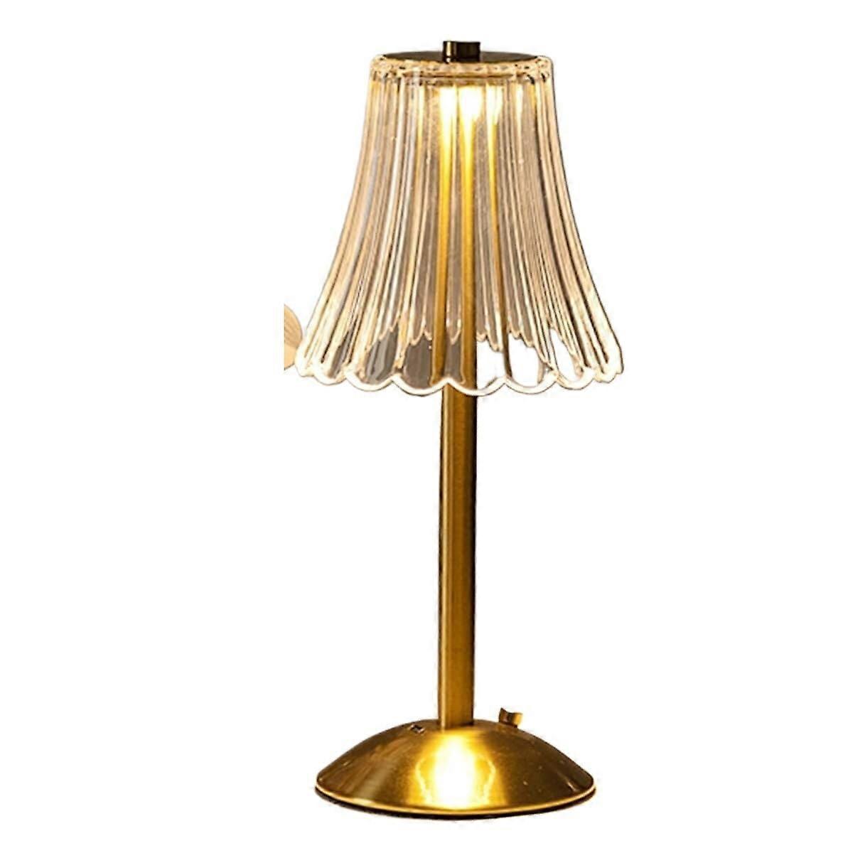 LED Table Lamp Rechargeable Wireless Light with Adjustable Color Temperature and Dimmer Gold Flower