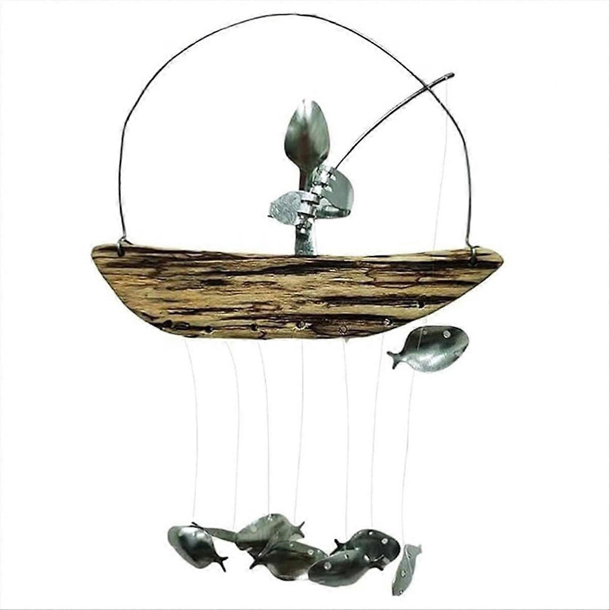Handcrafted Fisherman's Spoon Fish Sculpture Wind Chime,C