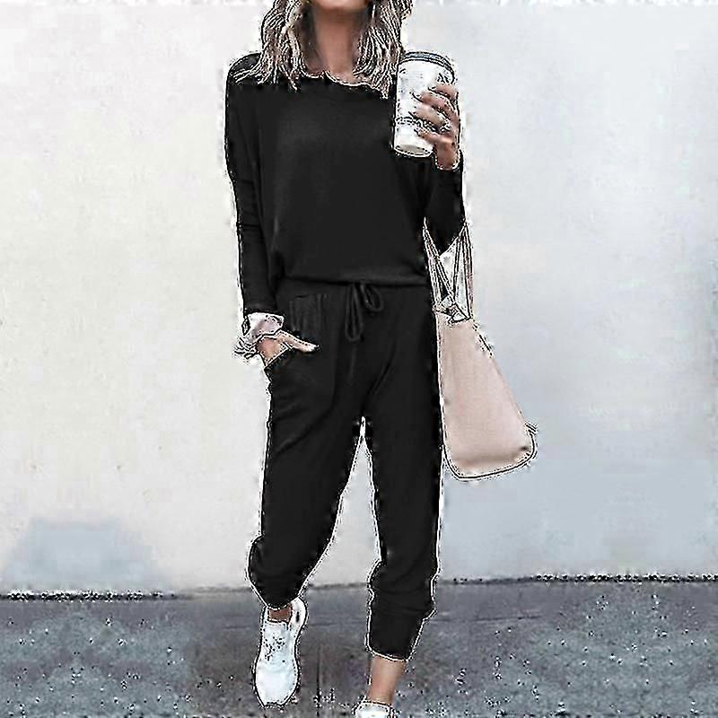 Dammode Dam Solid 2 stycken set Joggingdräkt Casual Pullover träningsoverall Sportkläder Långbyxor Sweatshirts Kläder Joggingset