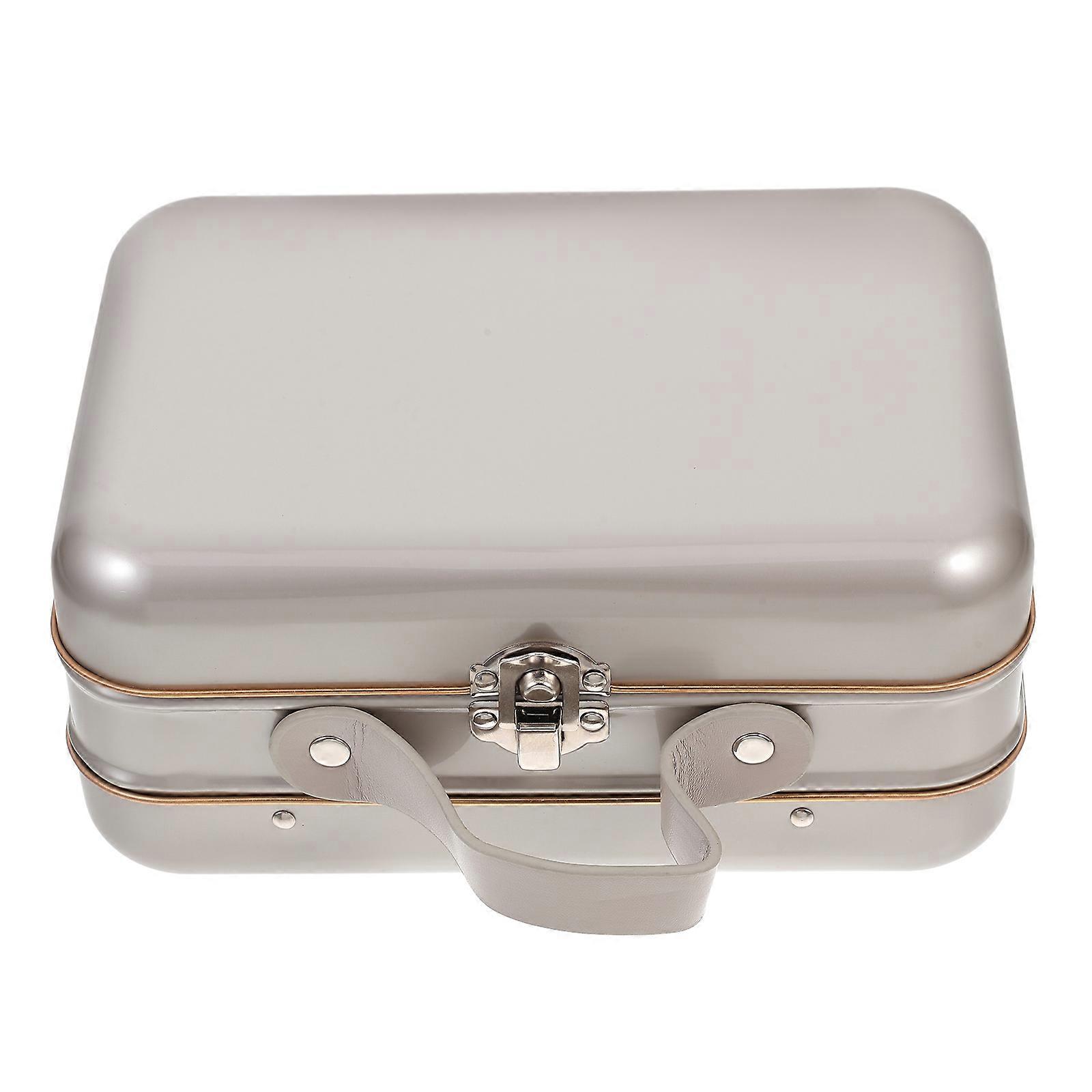 Handheld Tin Box Jewelry Storage Case for Storage with Handle Silver