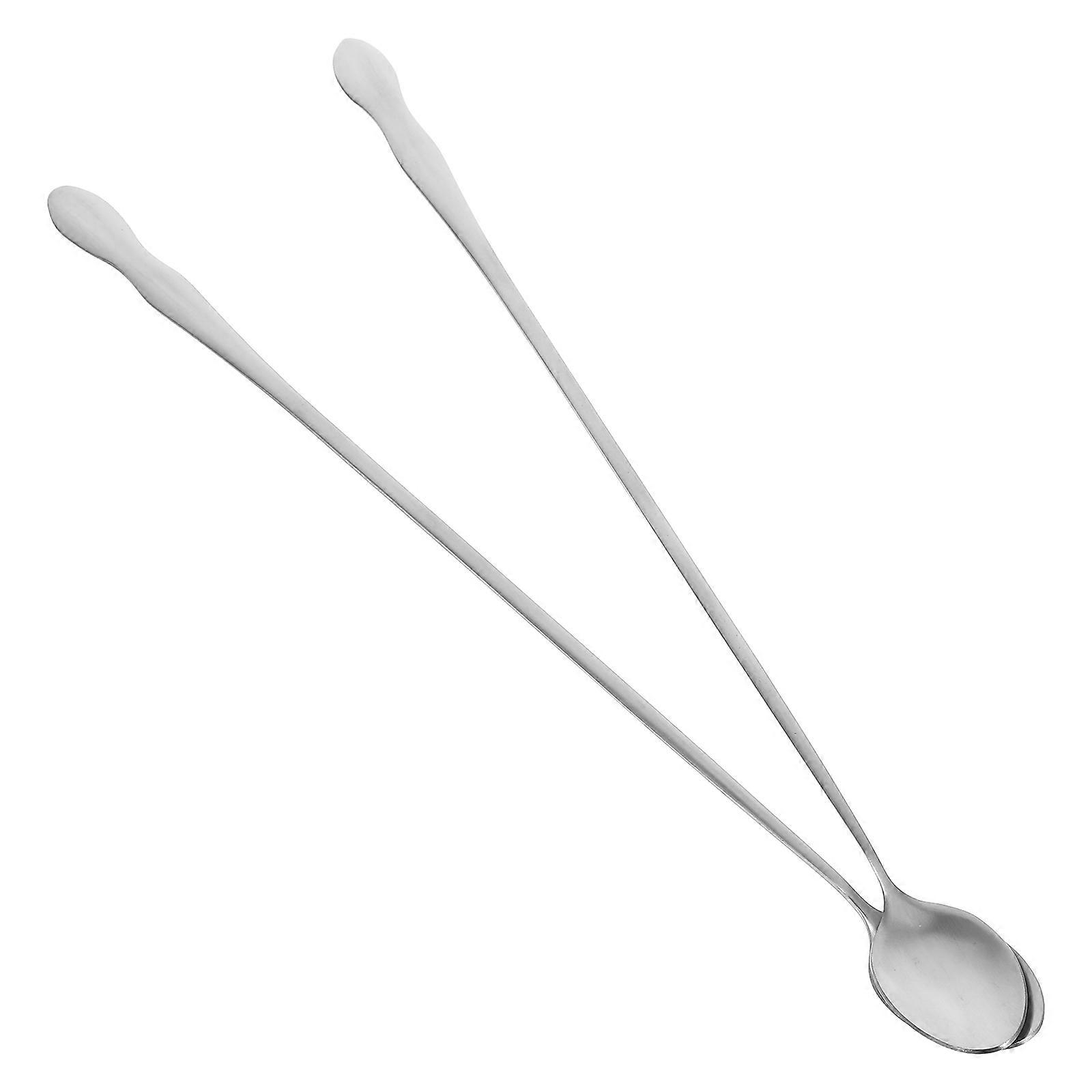 Silver Stainless Steel Serving Spoon Long Handle for Stirring 2Pcs Kitchen Tools