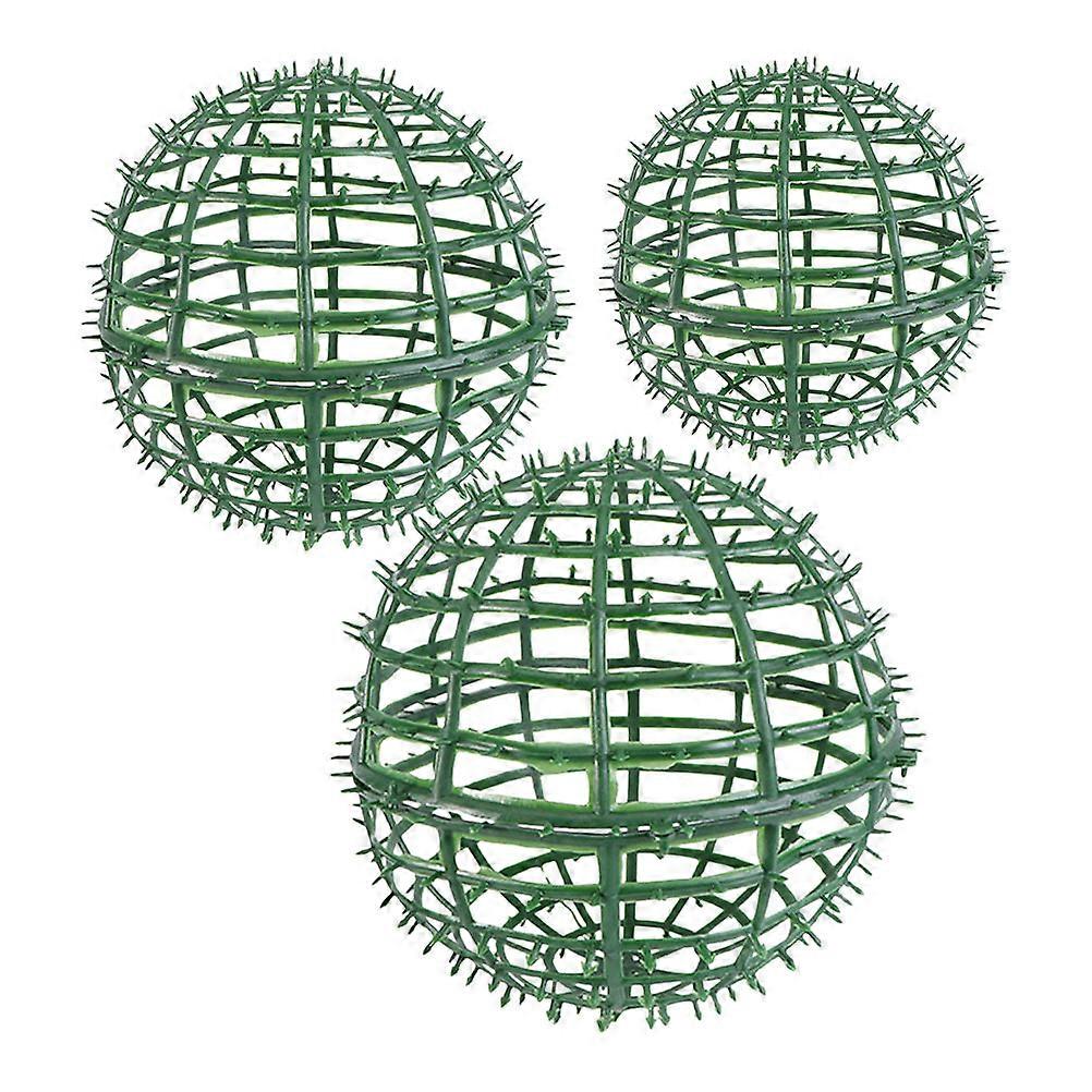 Flower Arrangement Support Cage Topiary Ball Frame 3Pcs Green Plastic