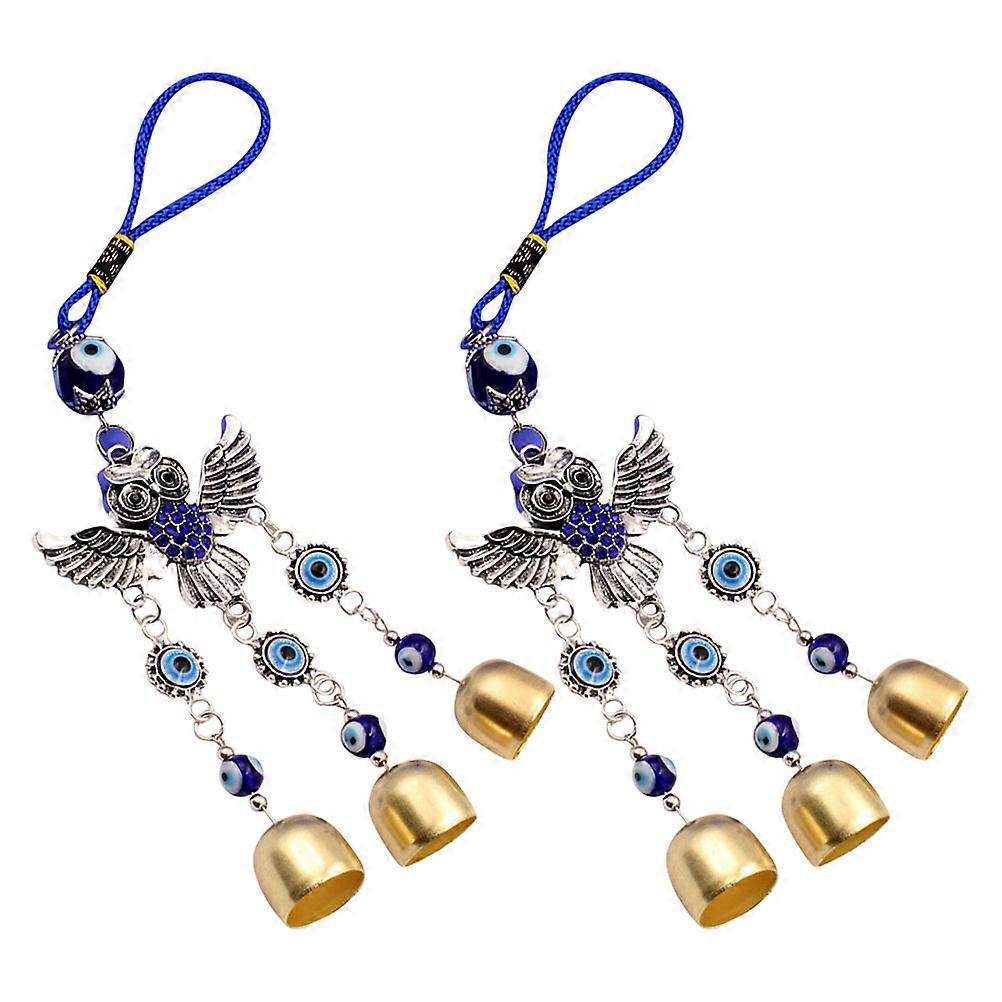 Evil Eye Owl Wind Chime for Car Rear View Mirror Made of Alloy Multi Color Elegant Design for Decor 2 Pieces