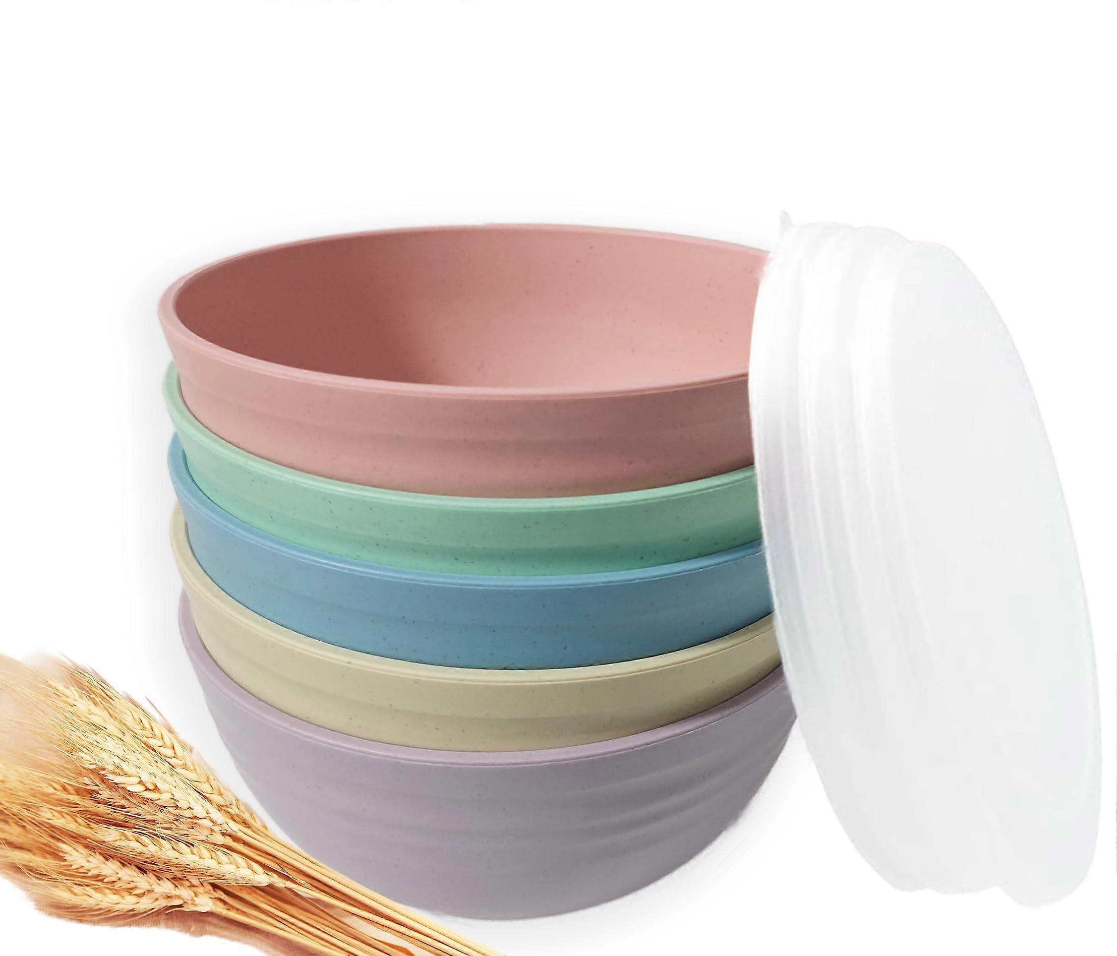 5 Pack Wheat Straw Bowls with Lids 26oz, Unbreakable Microwave Safe Soup Salad and Cereal Bowls