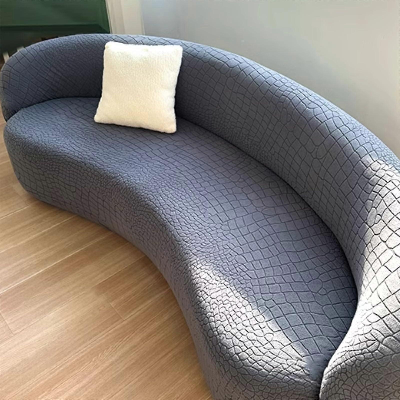 Velvet Stretch Curved Sofa Slipcover NonSlip Elastic Bottom Pet Friendly Dark Gray 4 Seat