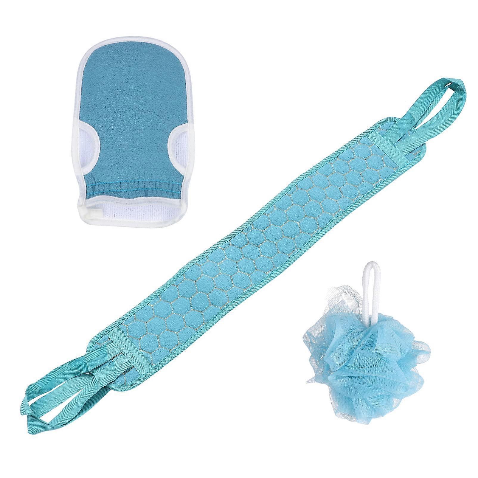 Exfoliating Shower Gloves and Back Scrubber Set for Deep Cleansing and Muscle Relaxation, Blue