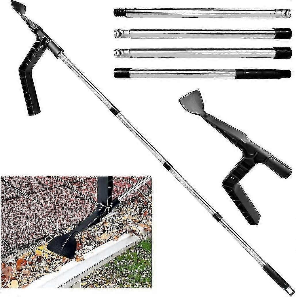 Gutter Cleaning Tool Roof Gutter Cleaner With 70.8in Telescopic Extendable Pole, Detachable Cleaning Scraper Tool Roofing Guard Cleaner Tool For Clean